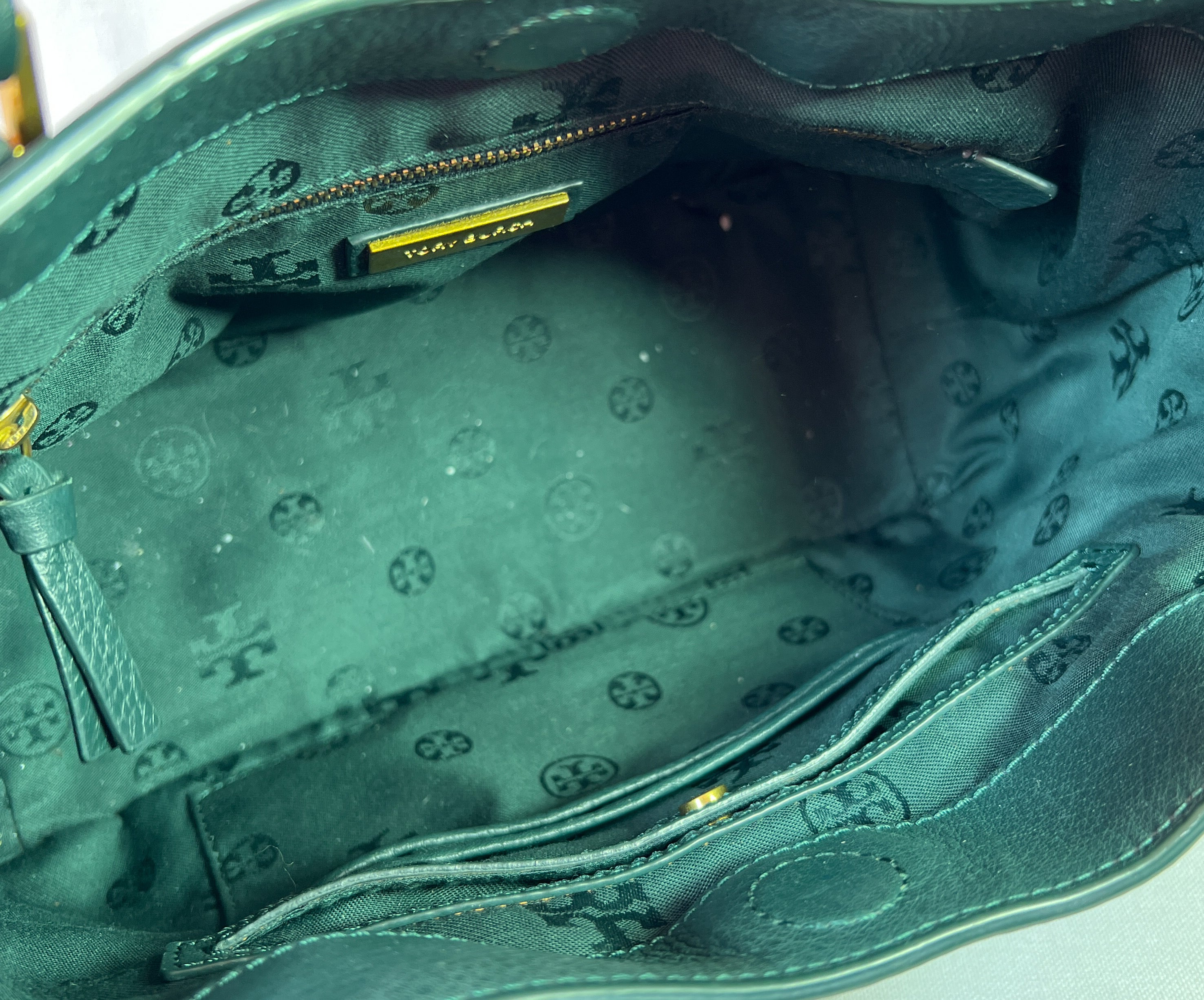 Tory Burch green leather satchel