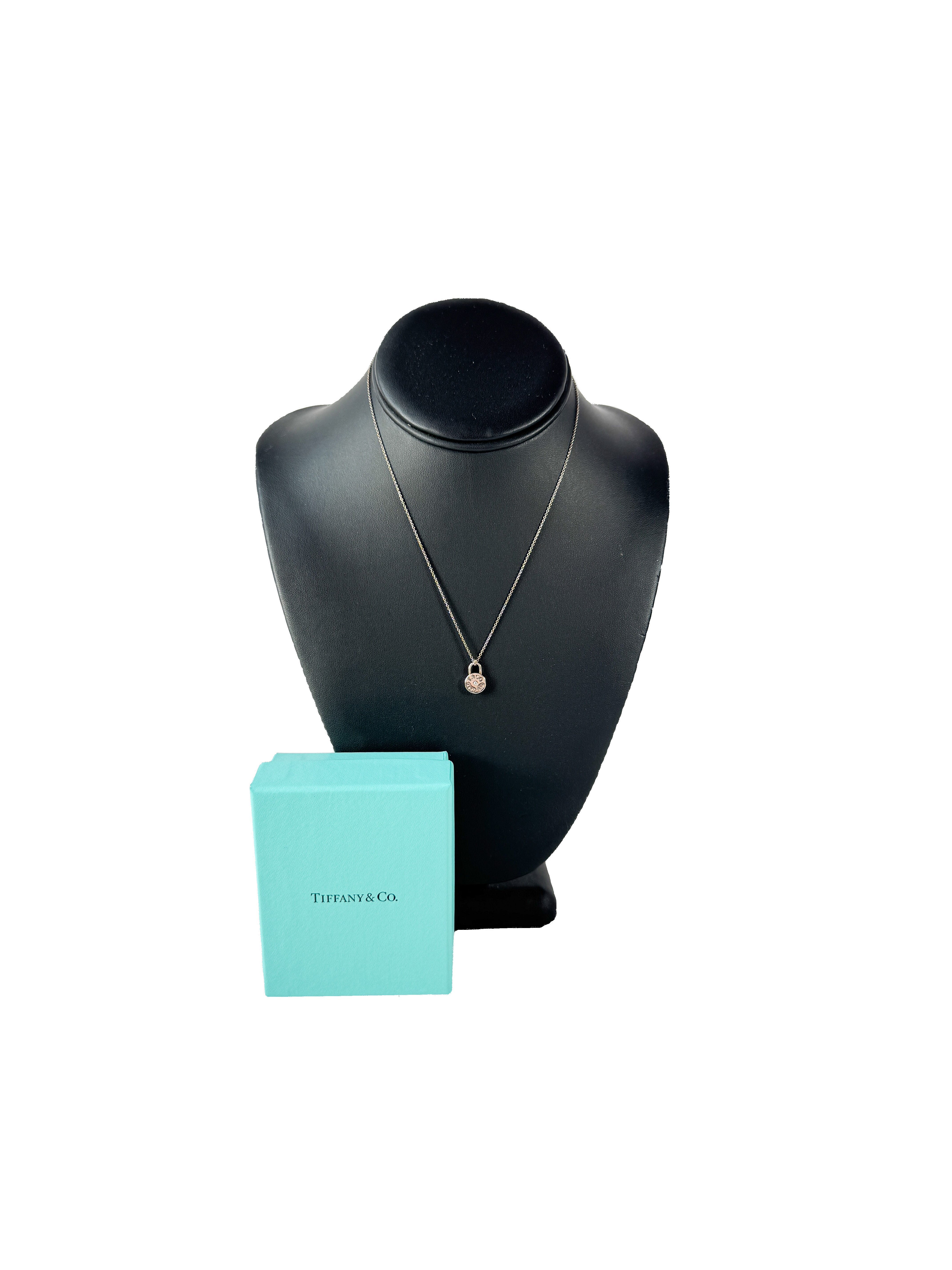 Tiffany & Co sterling silver & diamond 1837 round lock necklace