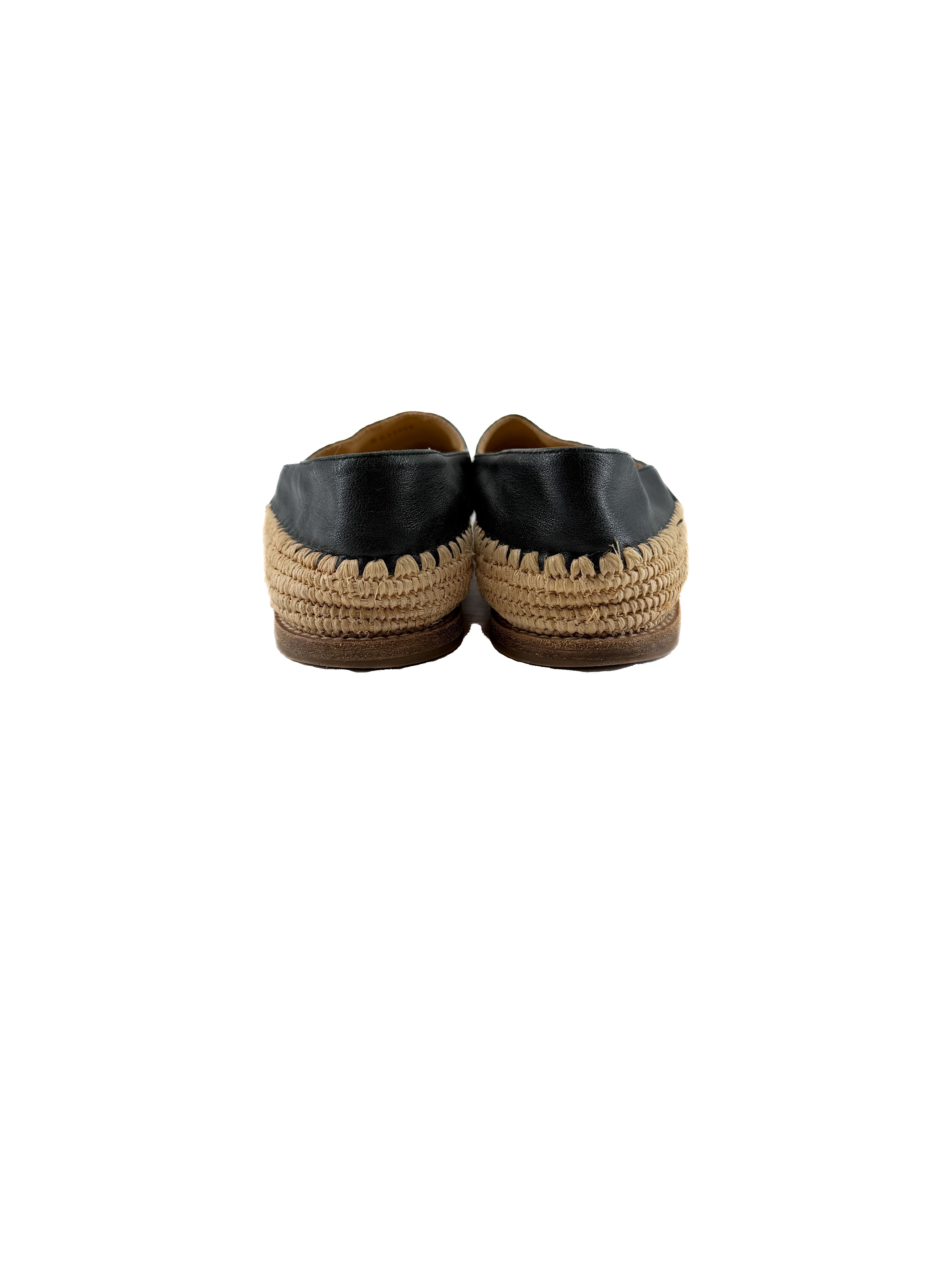 Chanel black leather raffia espadrilles size 40 *as is*