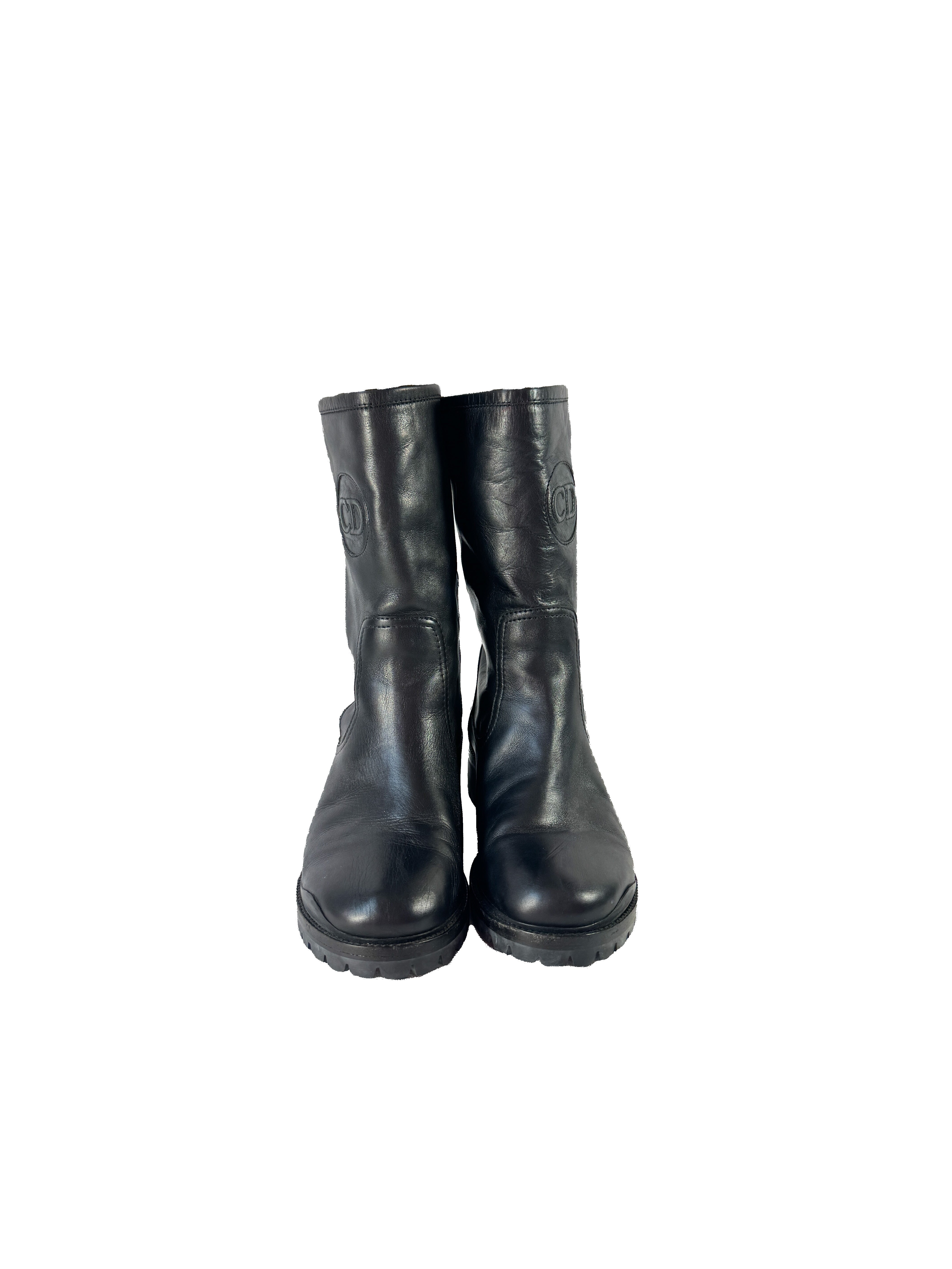 Christian Dior black leather CD boots size 38.5. CL0615