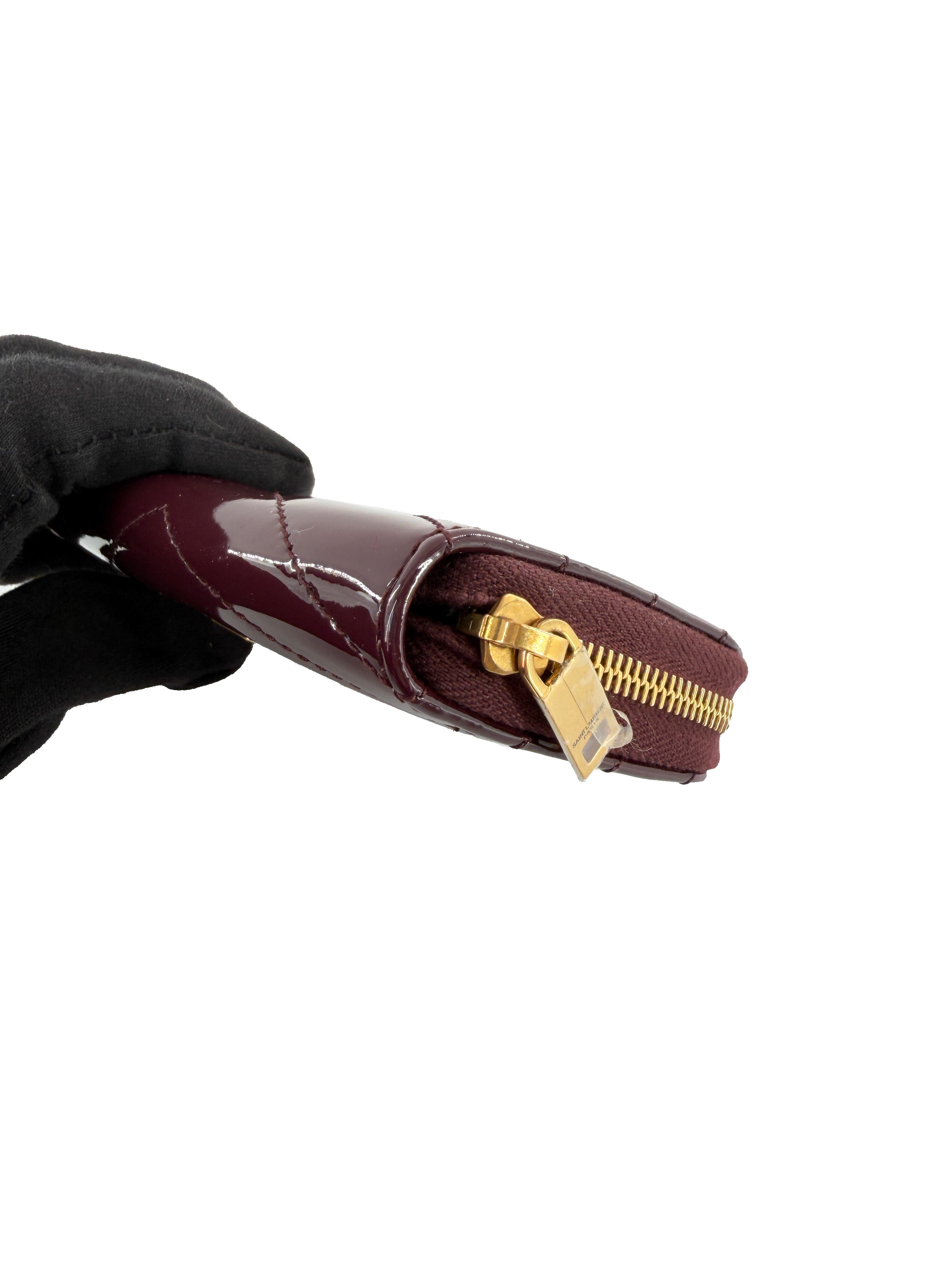 Saint Laurent purple patent leather Cassandre Matelasse zip wallet MRT804479-0924