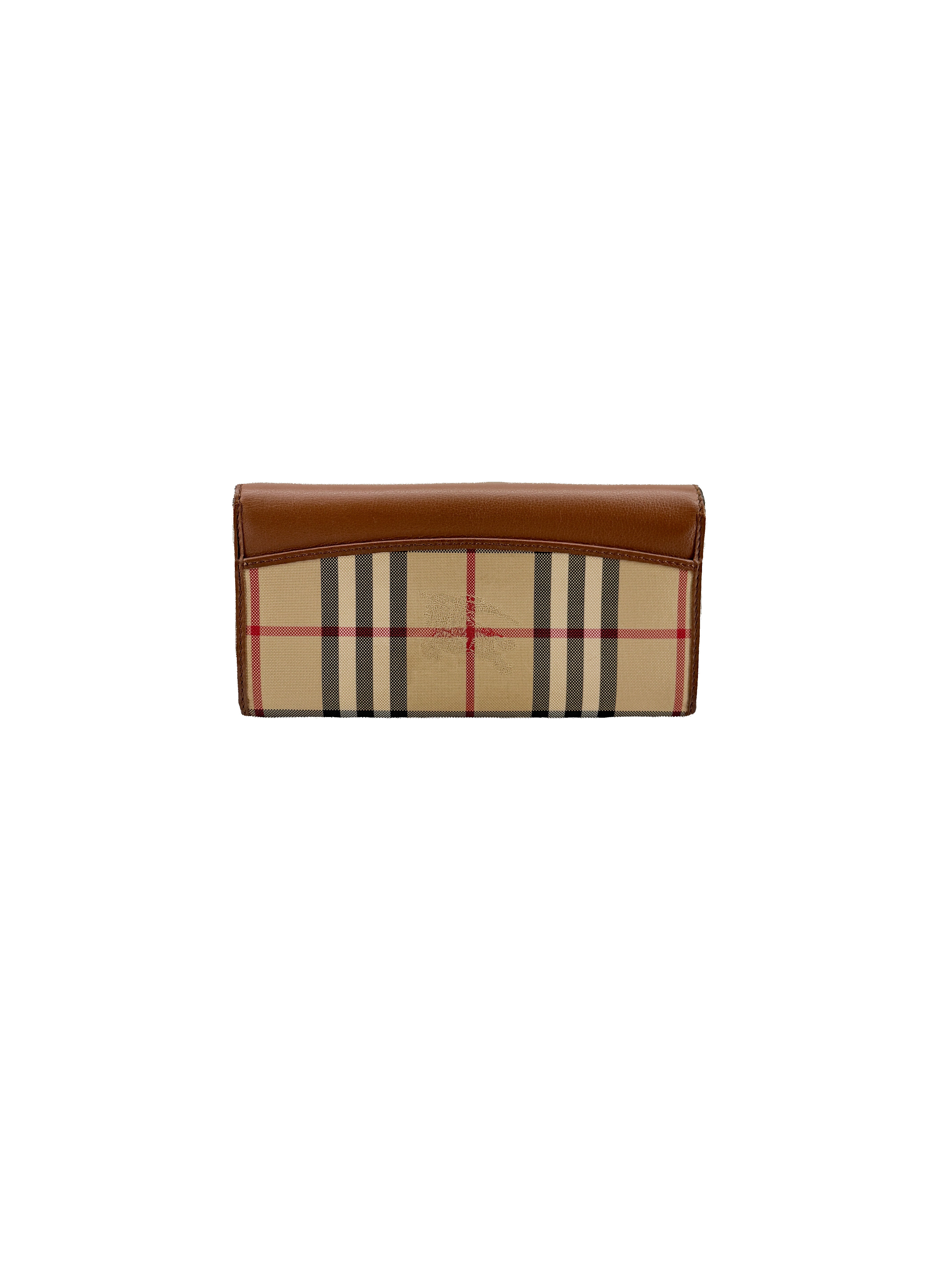 Burberry brown leather canvas check wallet