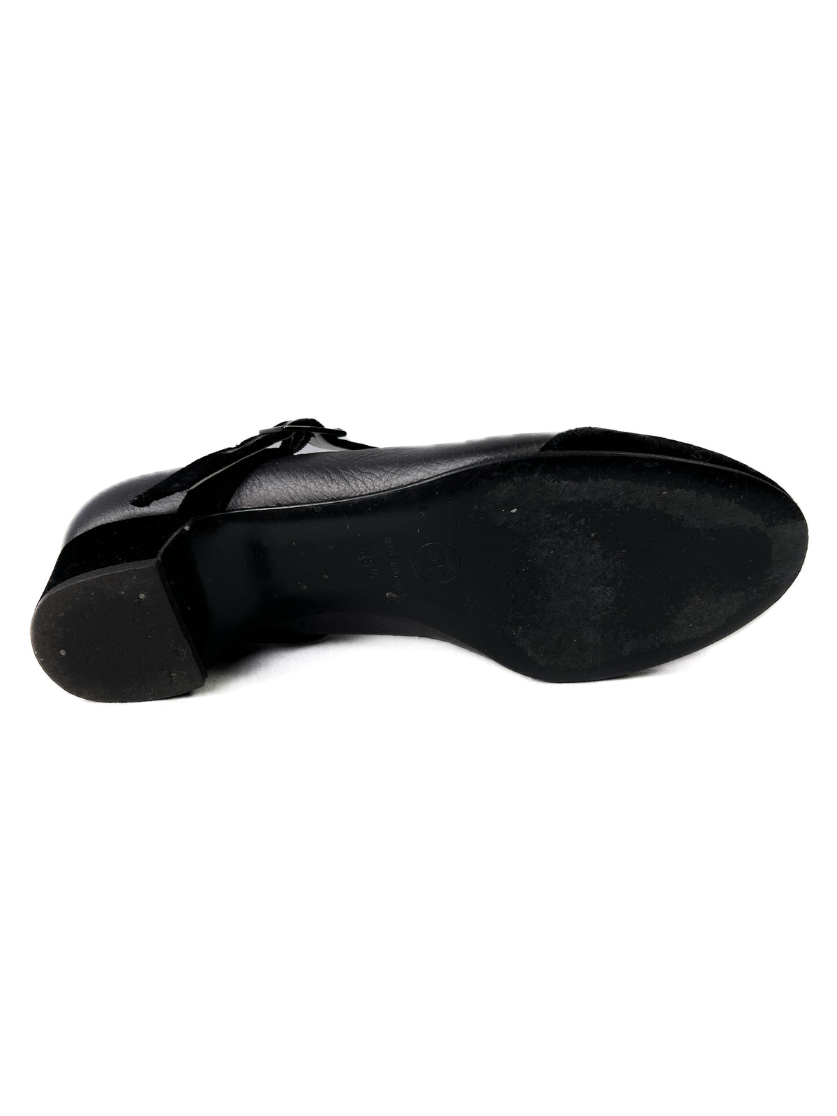 Chanel silver and black leather Mary Janes size 38.5
