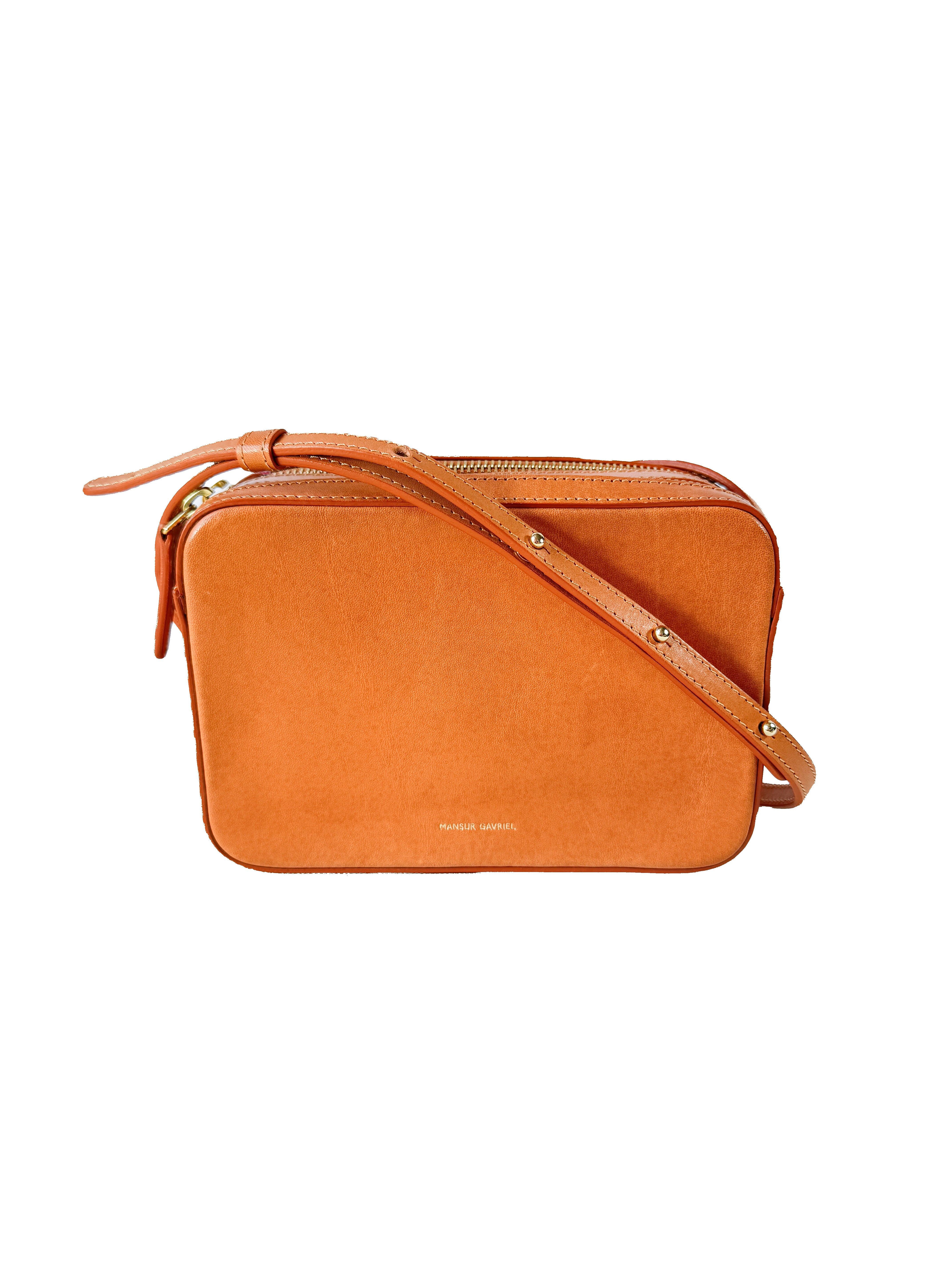 Mansur Gavriel brown leather double zip crossbody