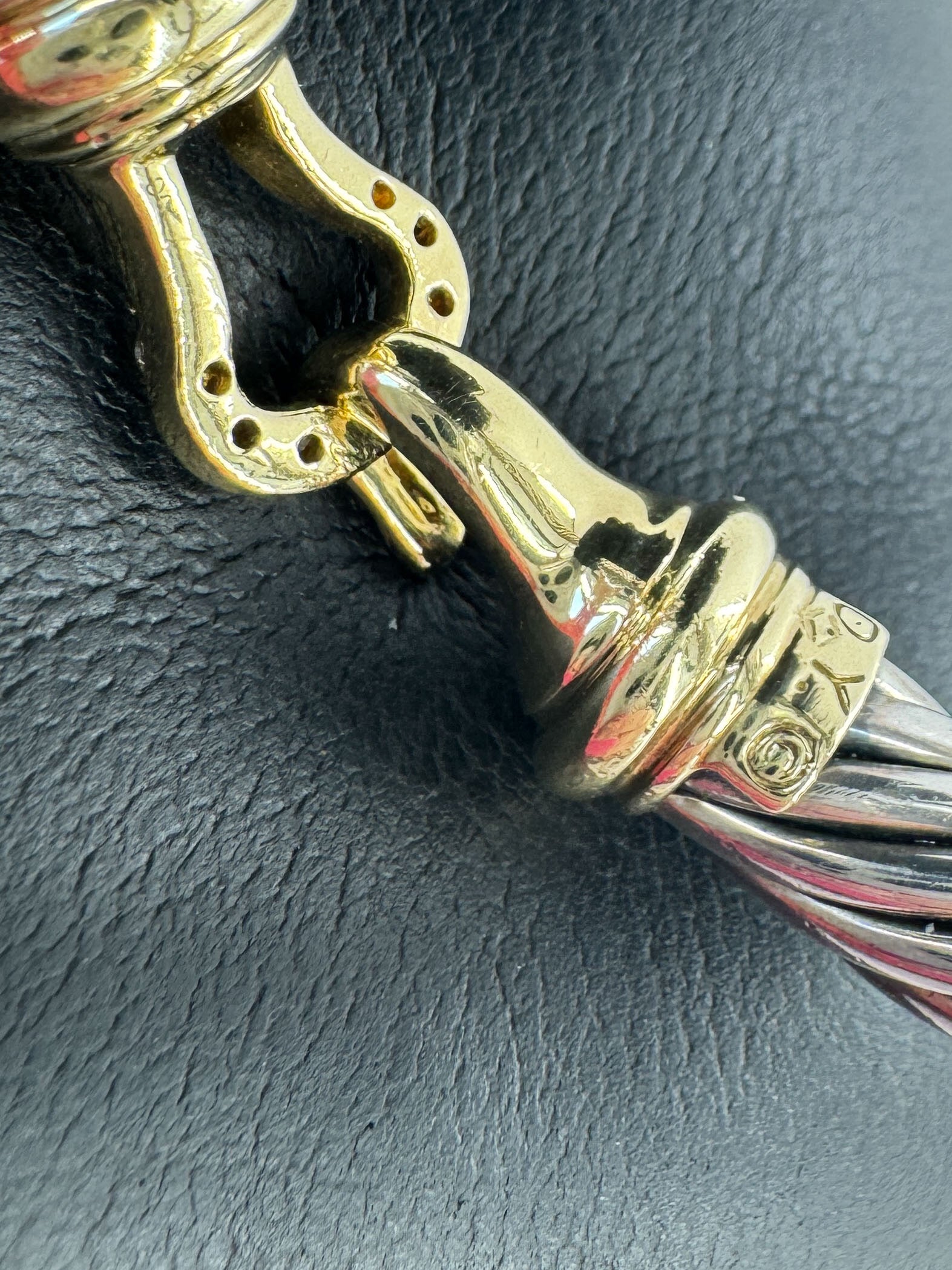 David Yurman sterling silver, yellow gold, diamonds buckle cable bracelet 7MM