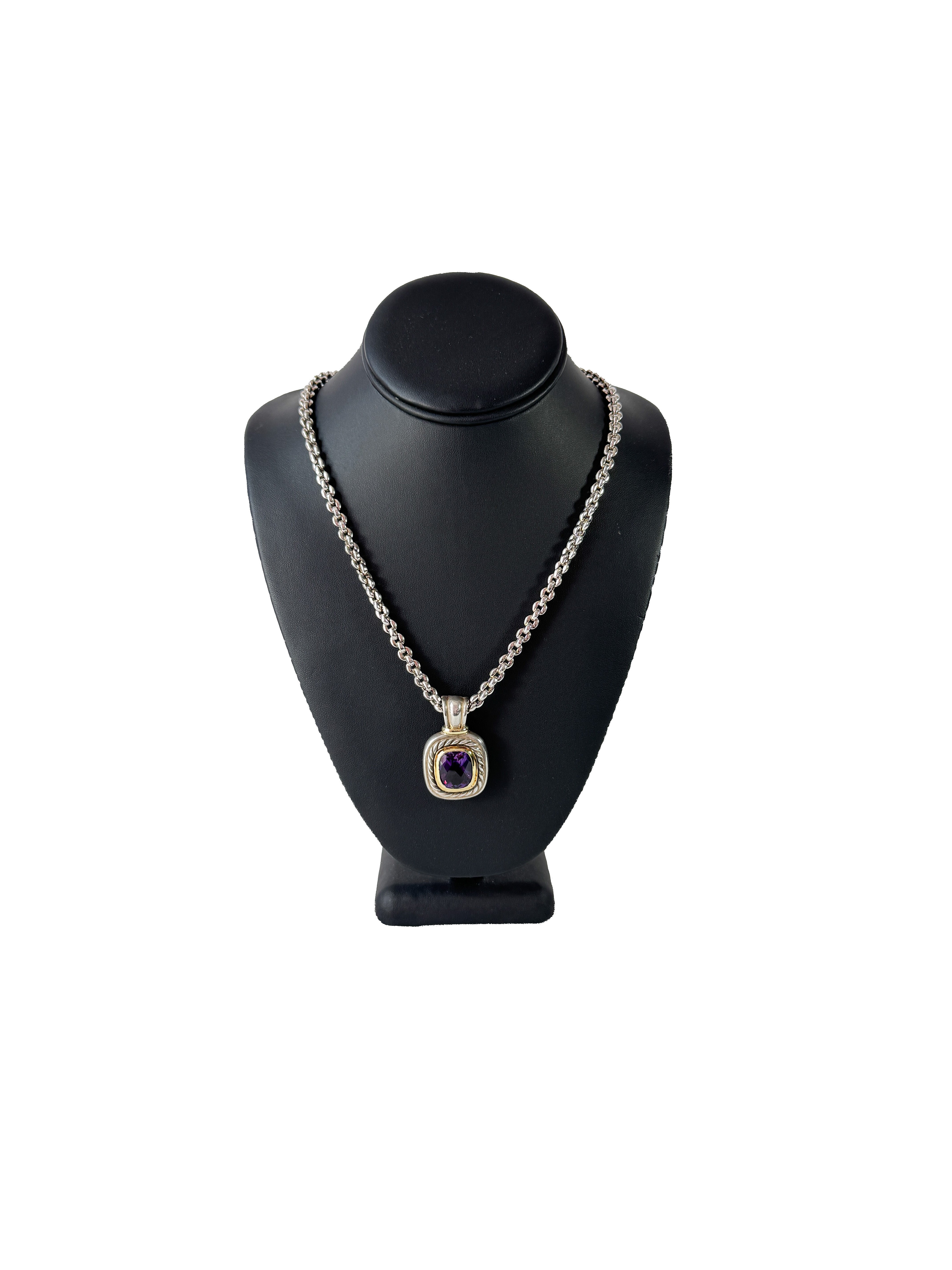 David Yurman sterling silver, 14k gold, Amethyst Albion pendant necklace