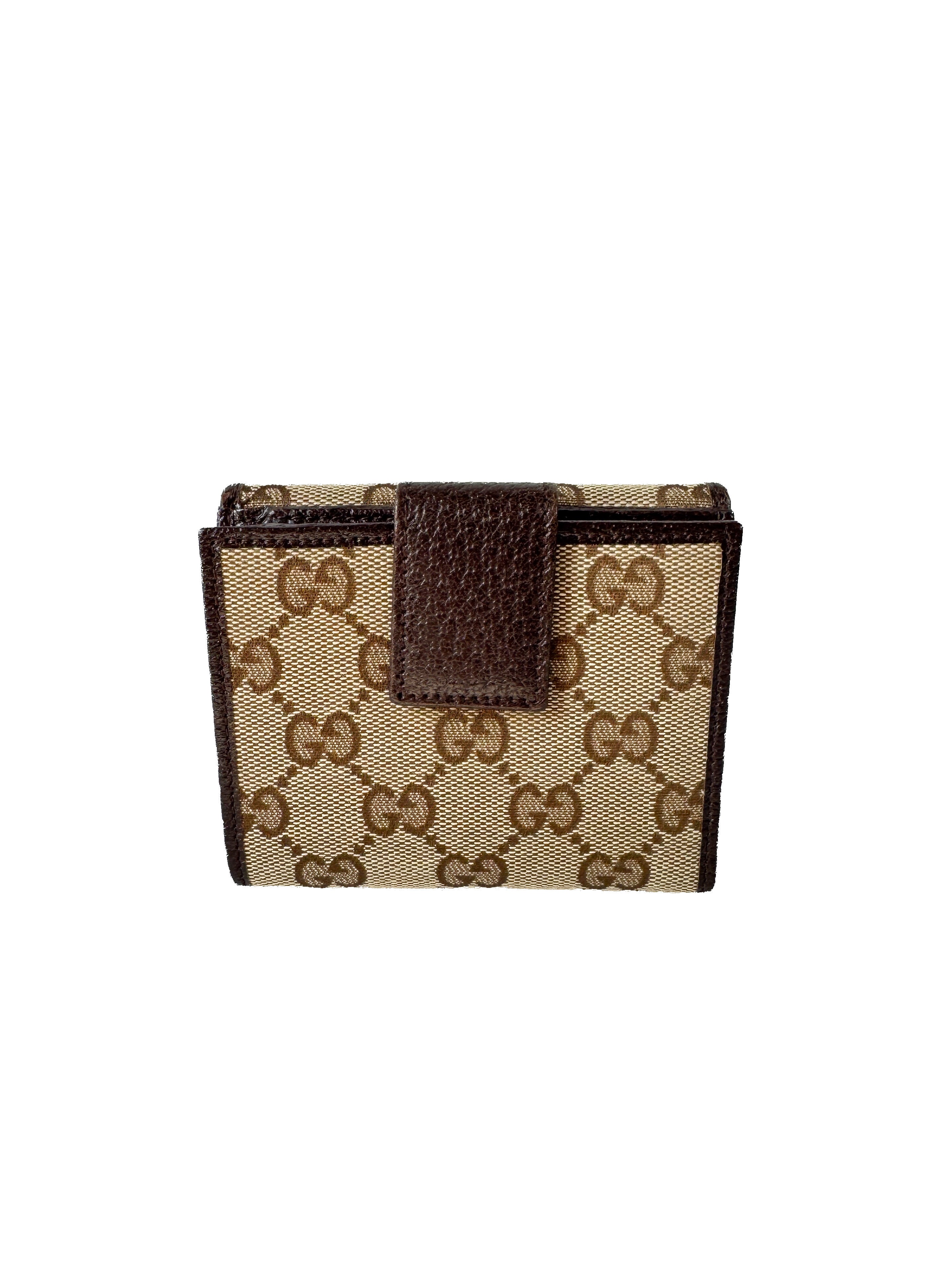 Gucci brown GG canvas leather compact wallet 12716 0959