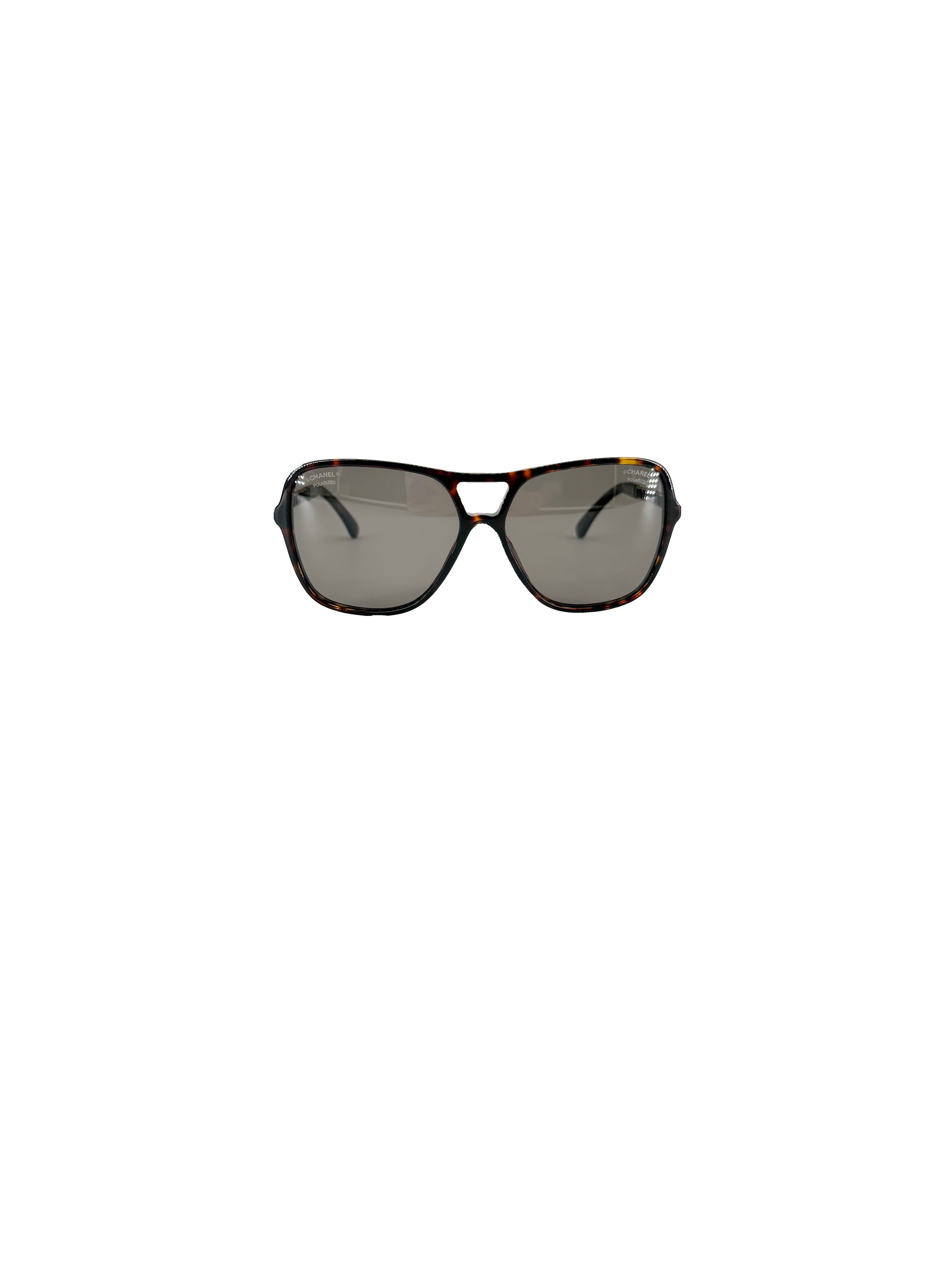 Chanel chain temple pilot brown tortoise polarized sunglasses 5439-Q *case*