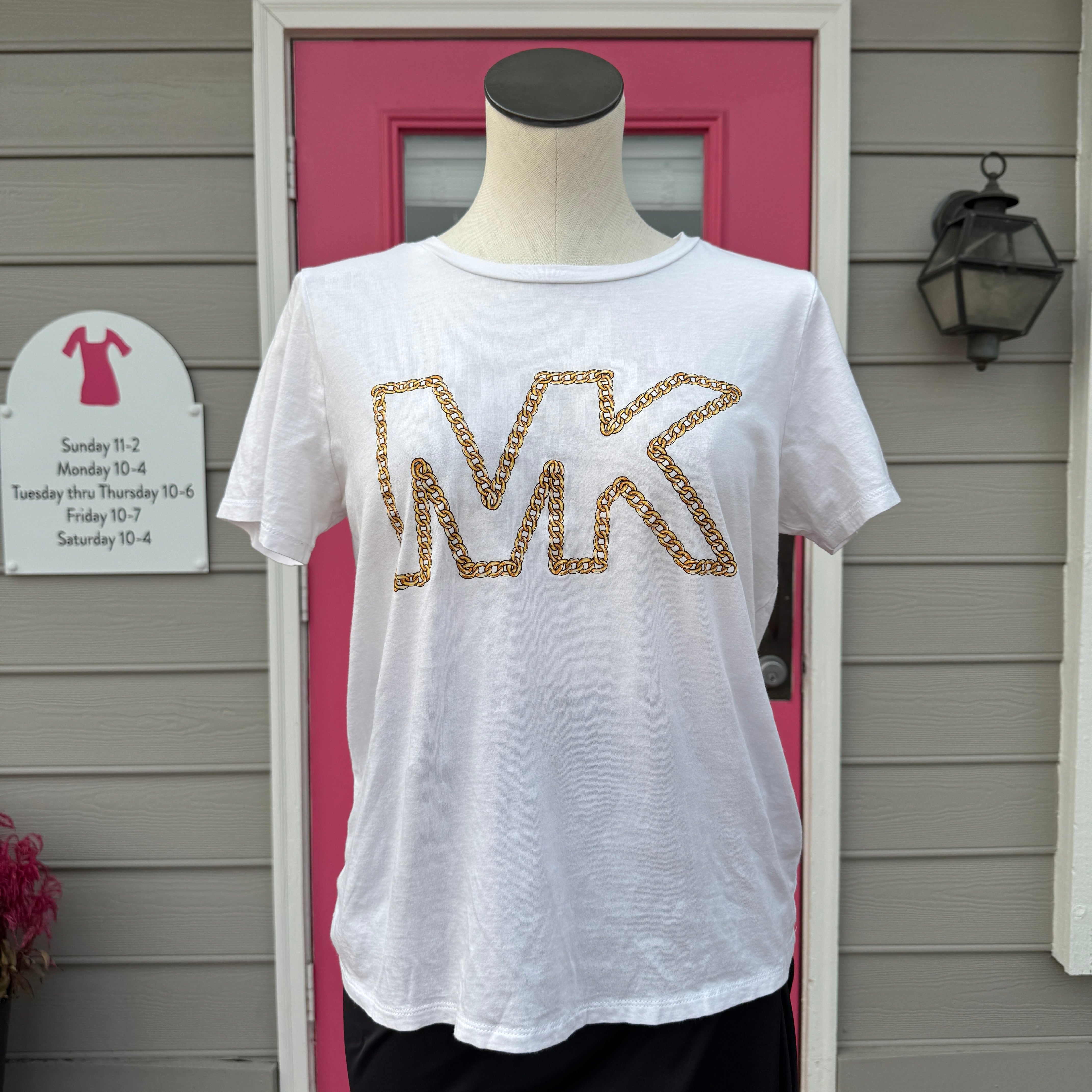 Michael Michael Kors white logo graphic tee size M