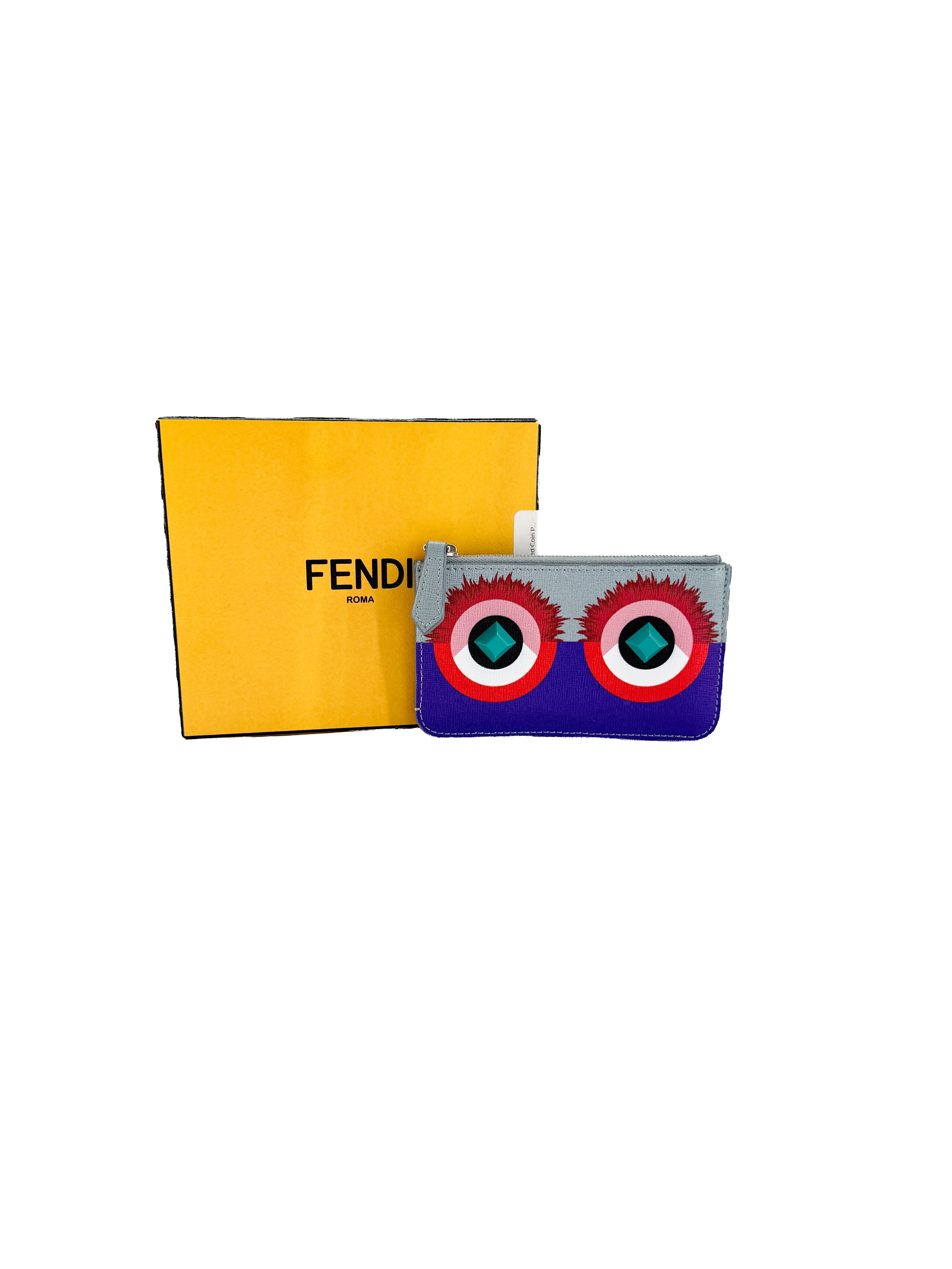Fendi purple gray Monster motif coin pouch
