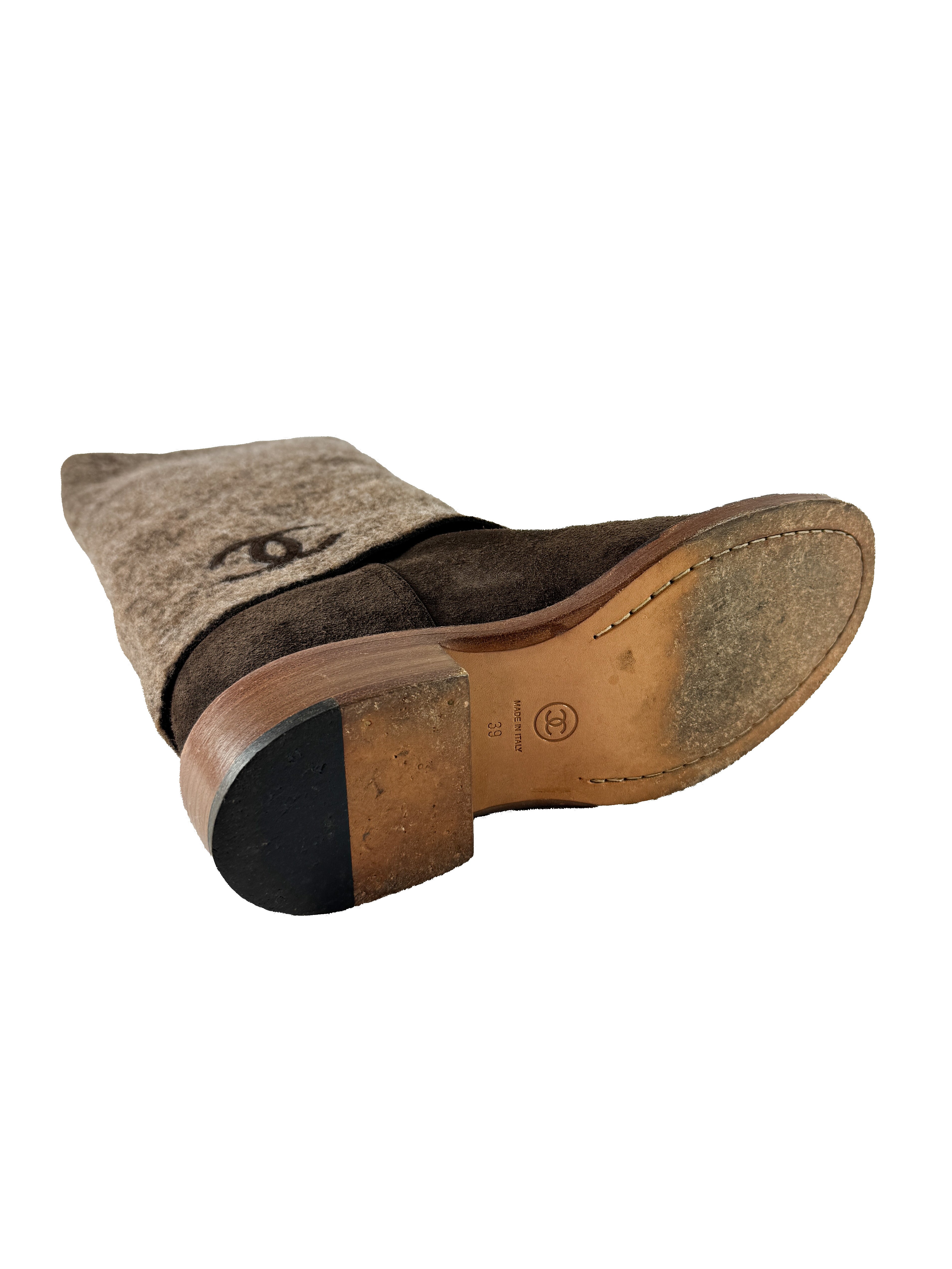 Chanel brown wool/suede Interlocking CC fold over boots size 39 K G30099