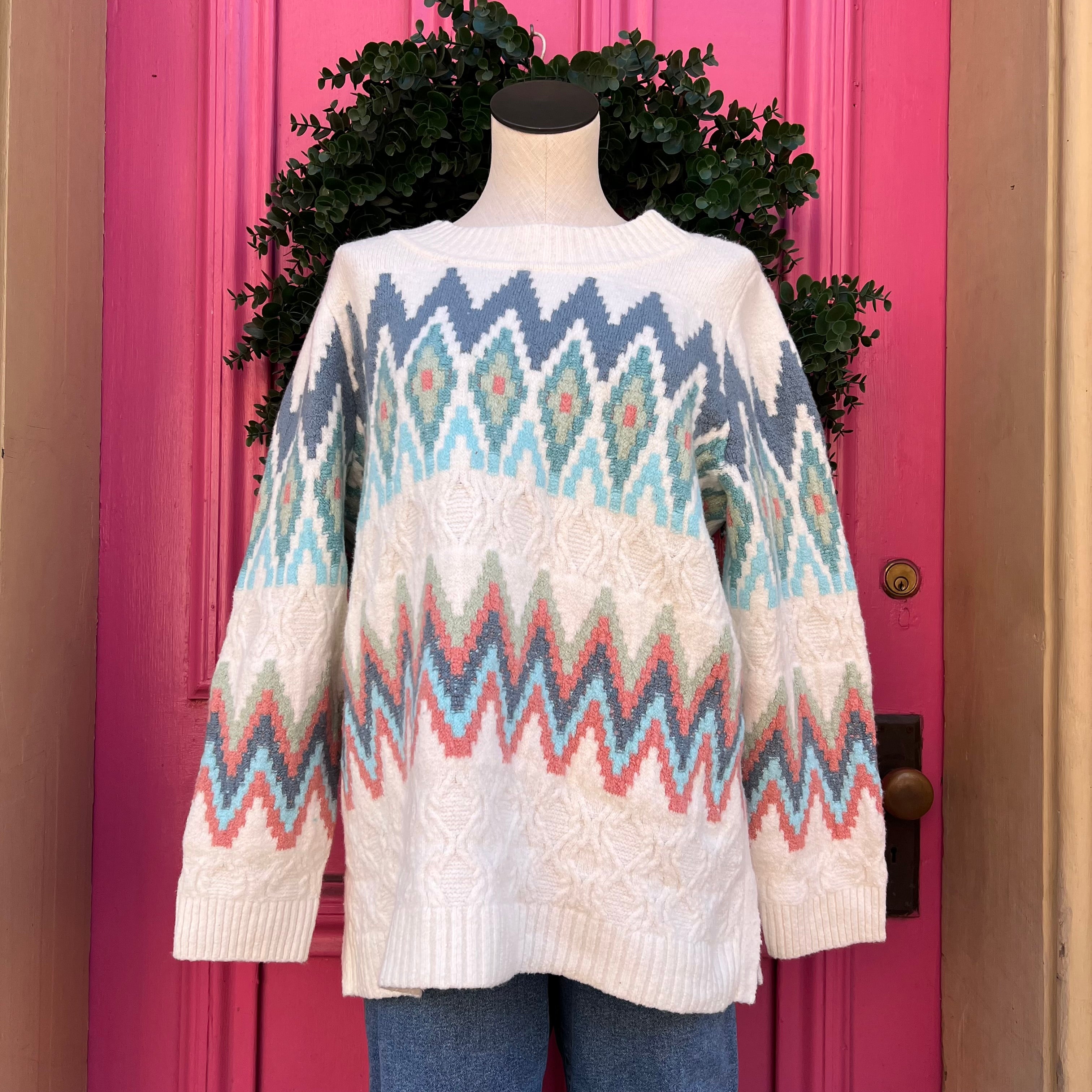 Talbots blue cream print sweater size 1X NWT