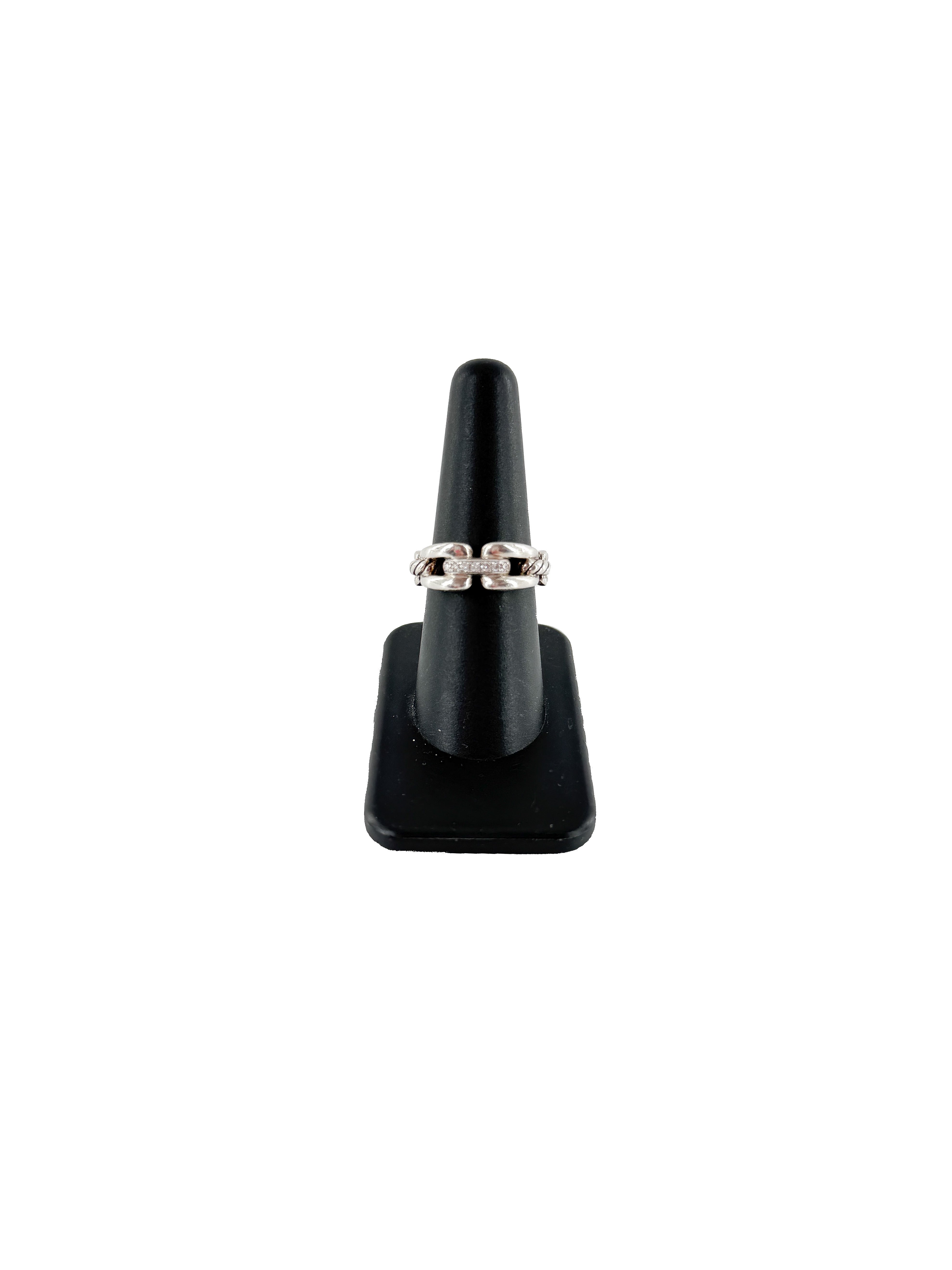 David Yurman sterling silver and diamond link ring
