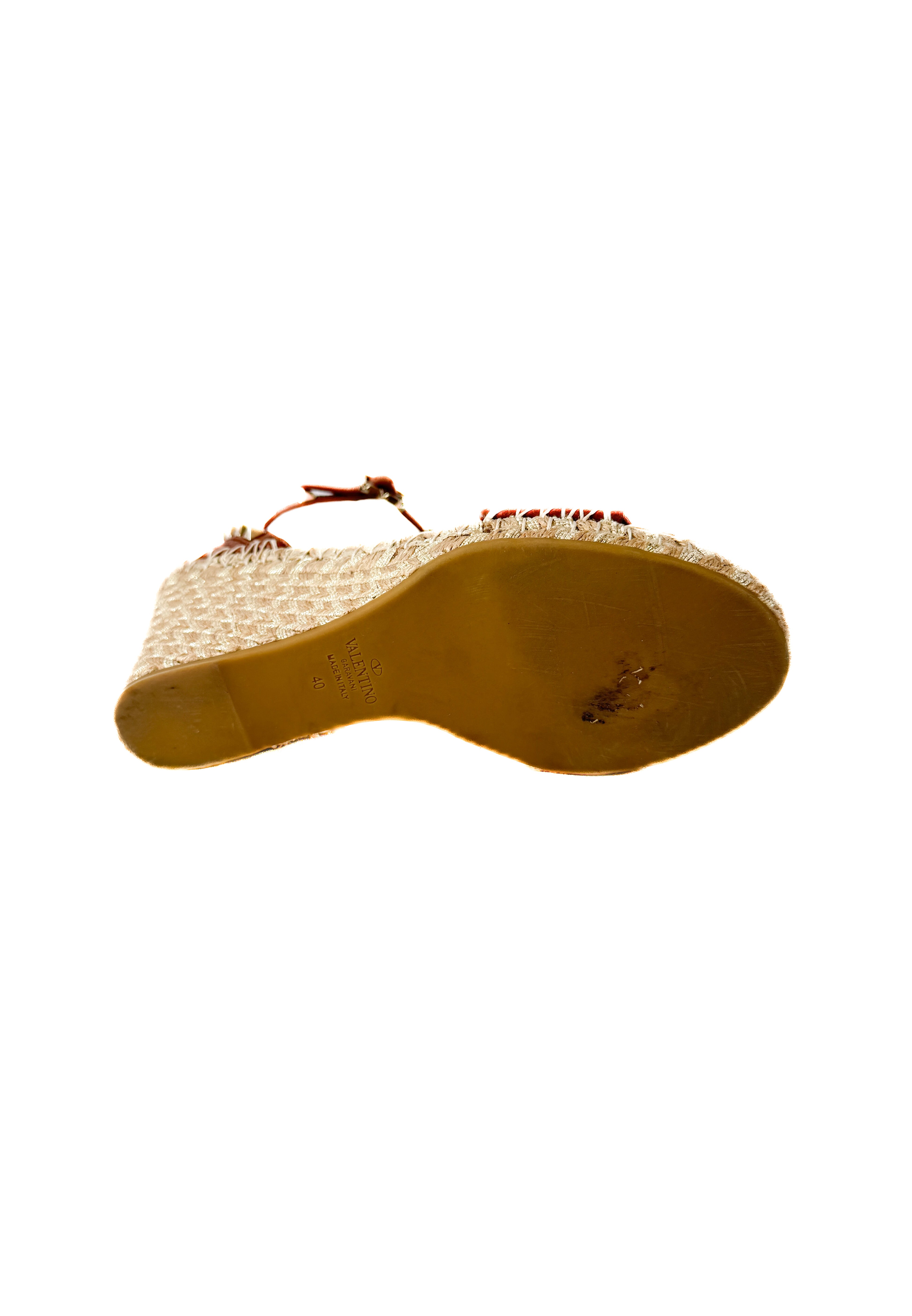 Valentino Garavani brown leather Rockstud wedges size 40 retail $890