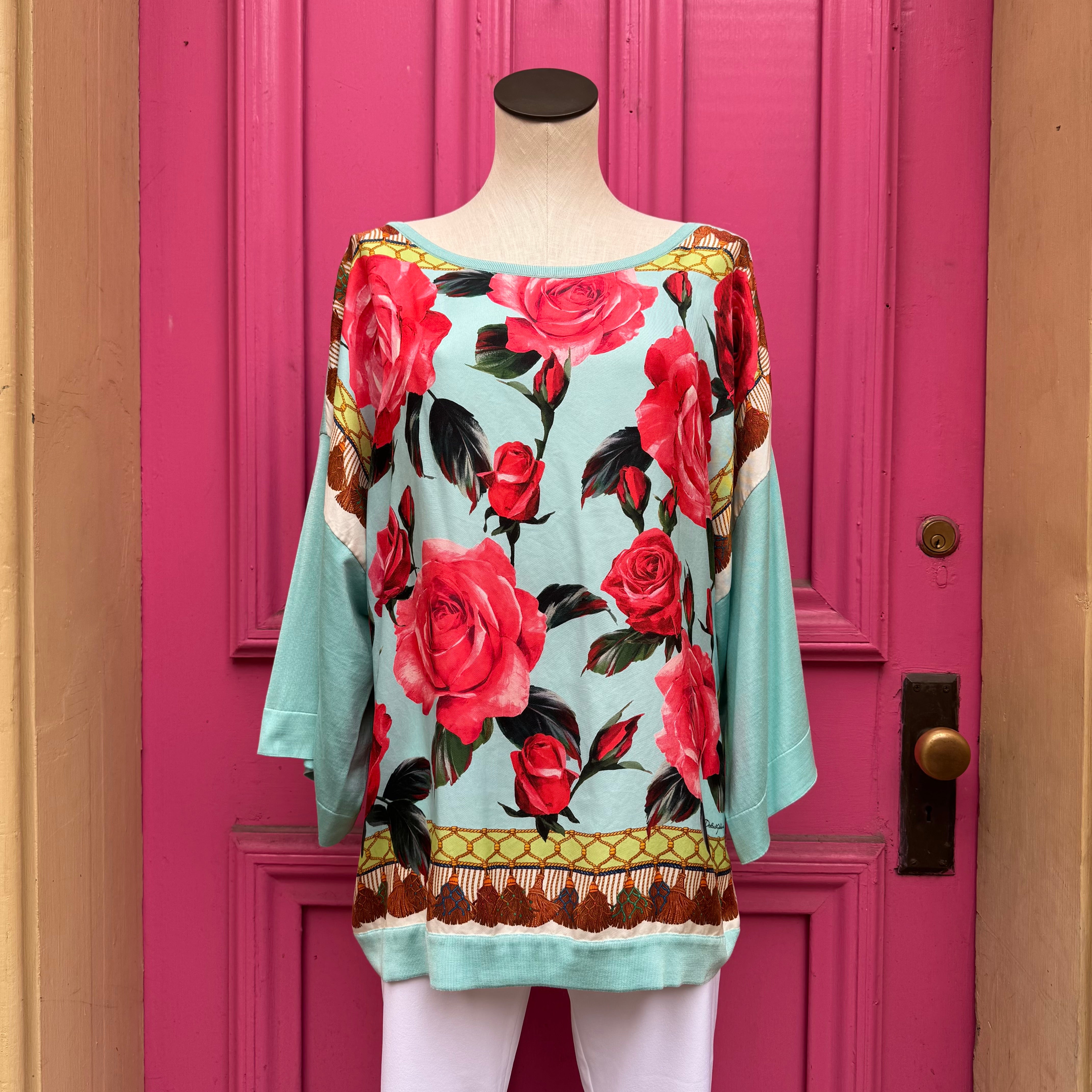 Dolce & Gabbana blue floral knit silk top size approx 48 (12)