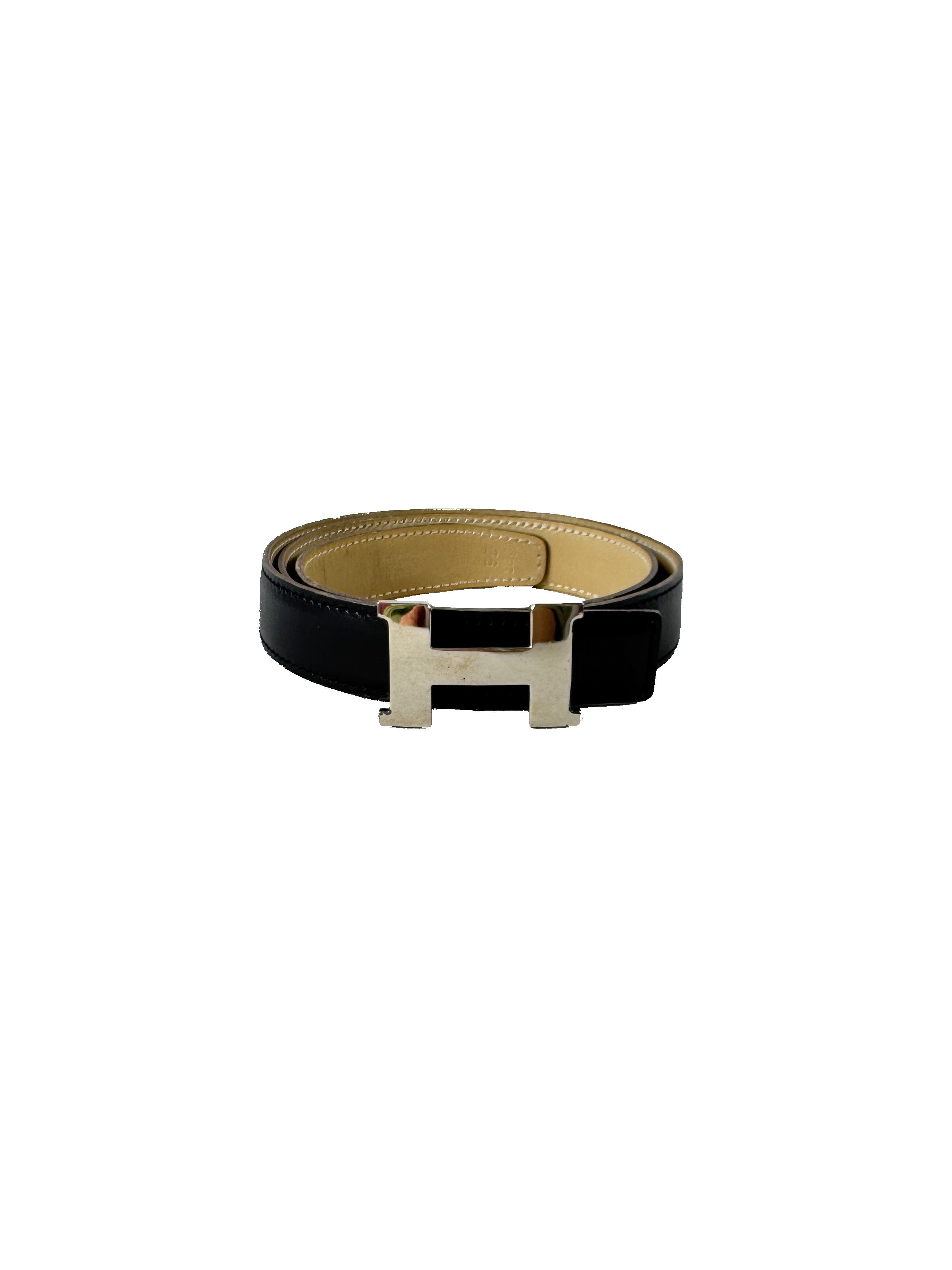 Hermès black/beige reversible mini Constance belt size 76