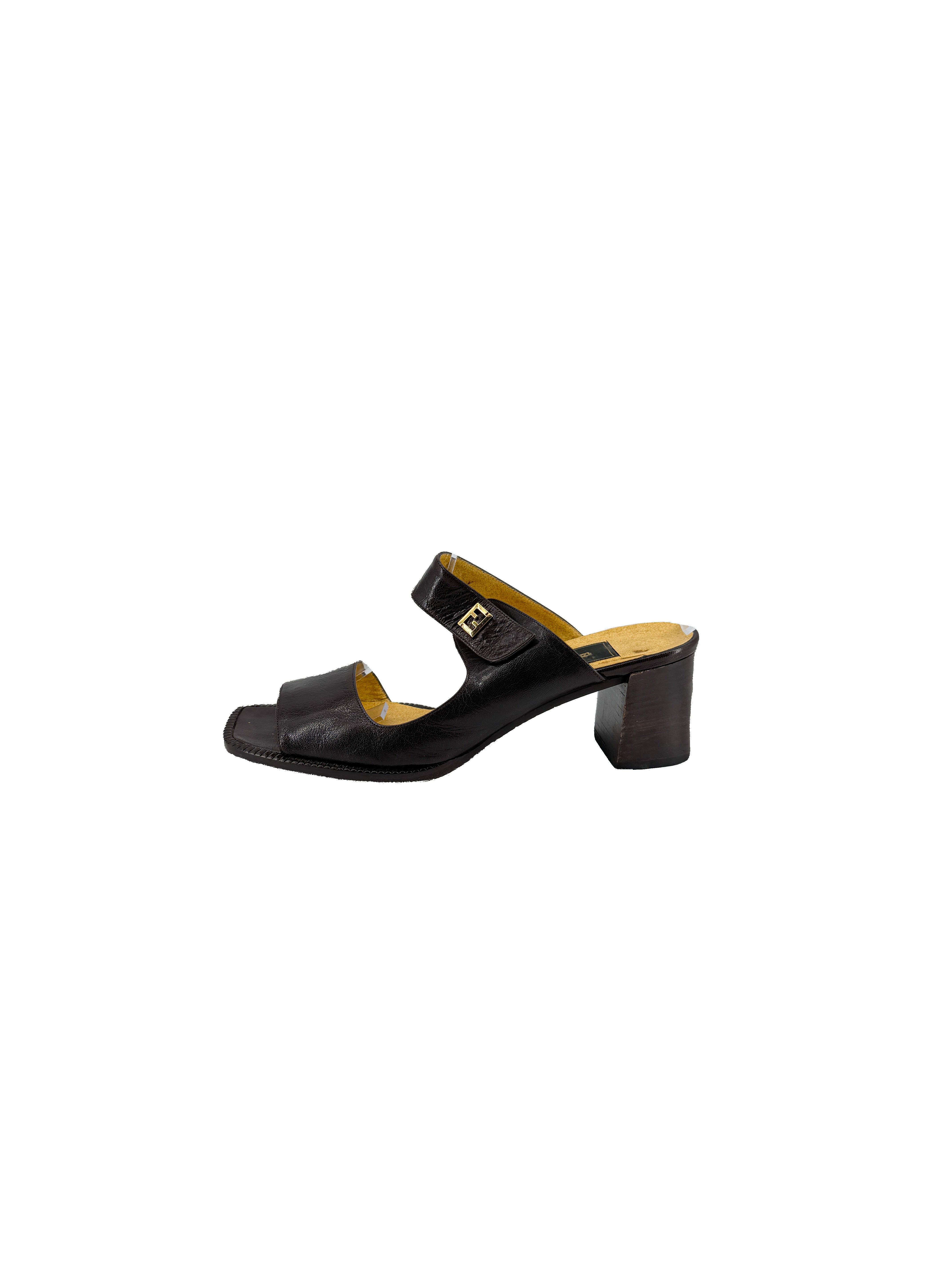 Fendi vintage dark brown heeled sandals size 8.5 BOX