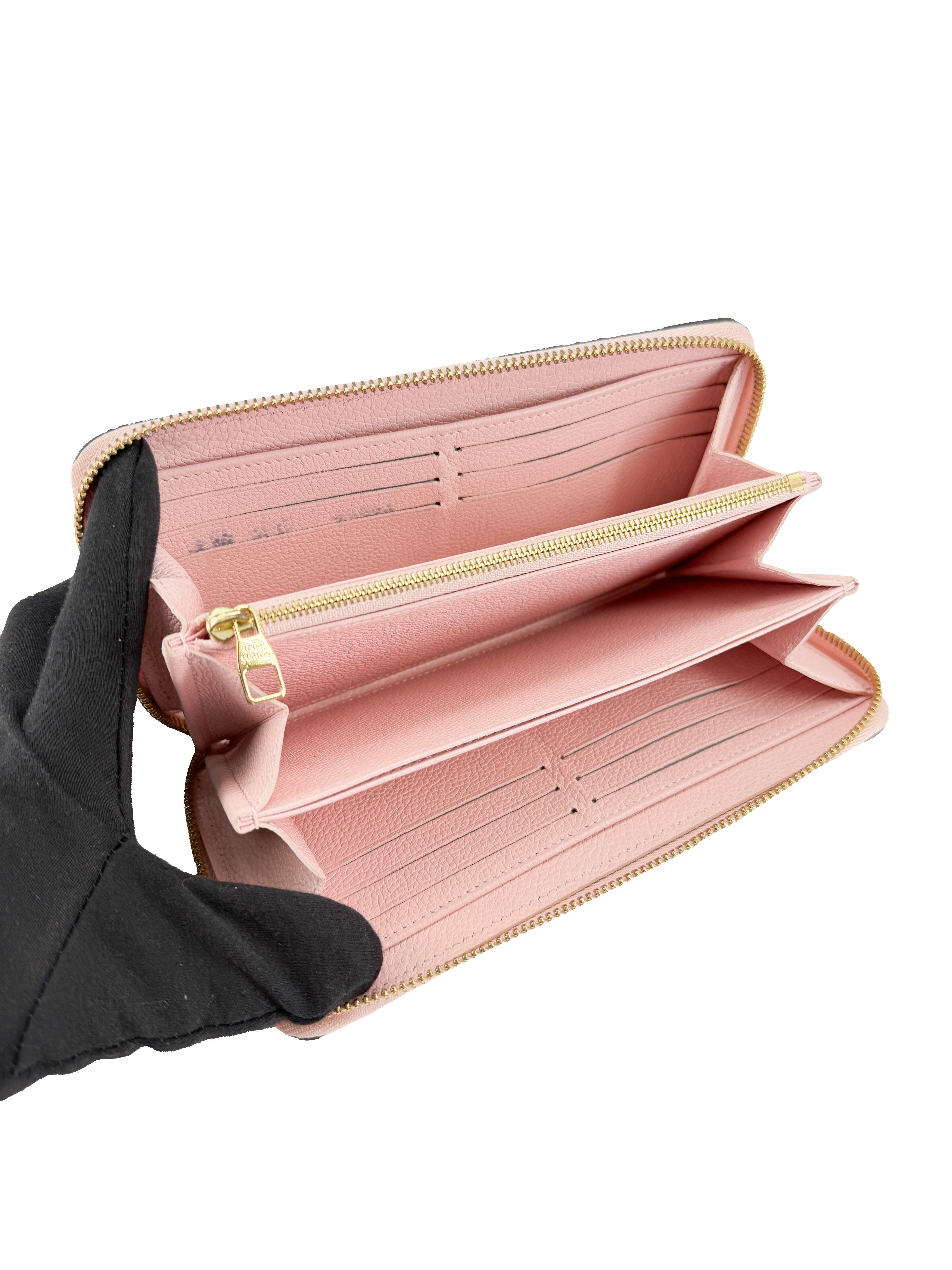 Louis Vuitton monogram pink empreinte zippy wallet bouton de rose SP0261