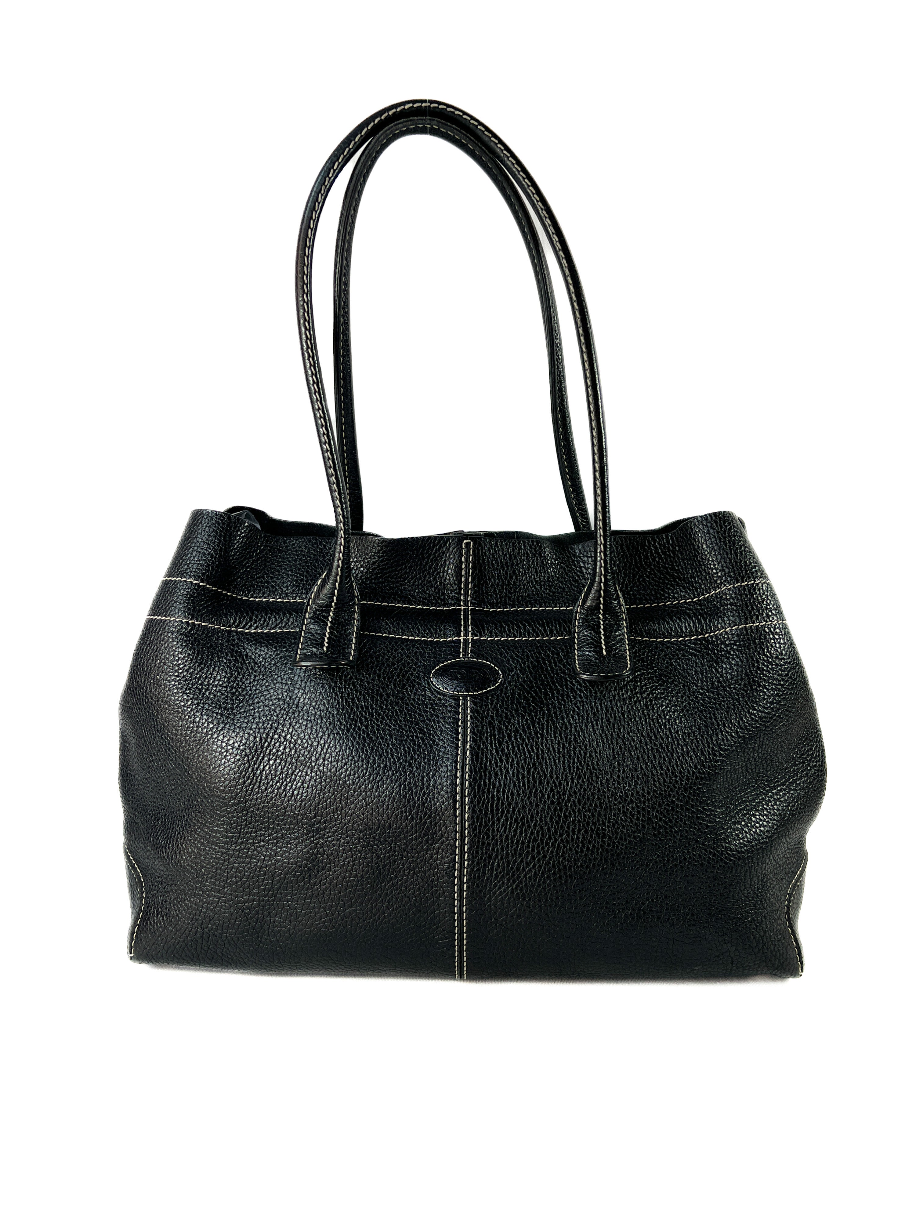 Tods black leather D Bag media tote