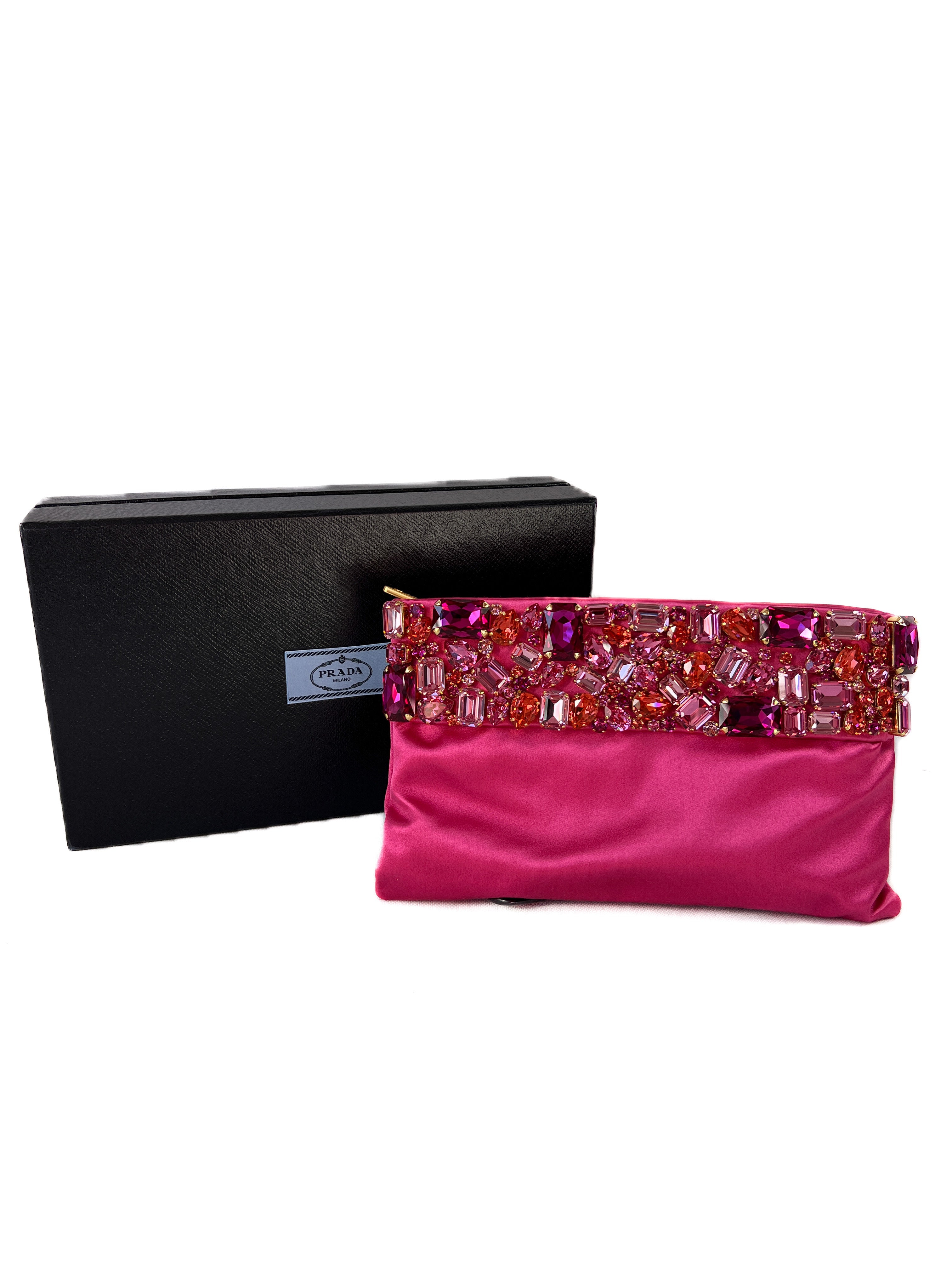 Prada hot pink Raso Ricamo satin clutch