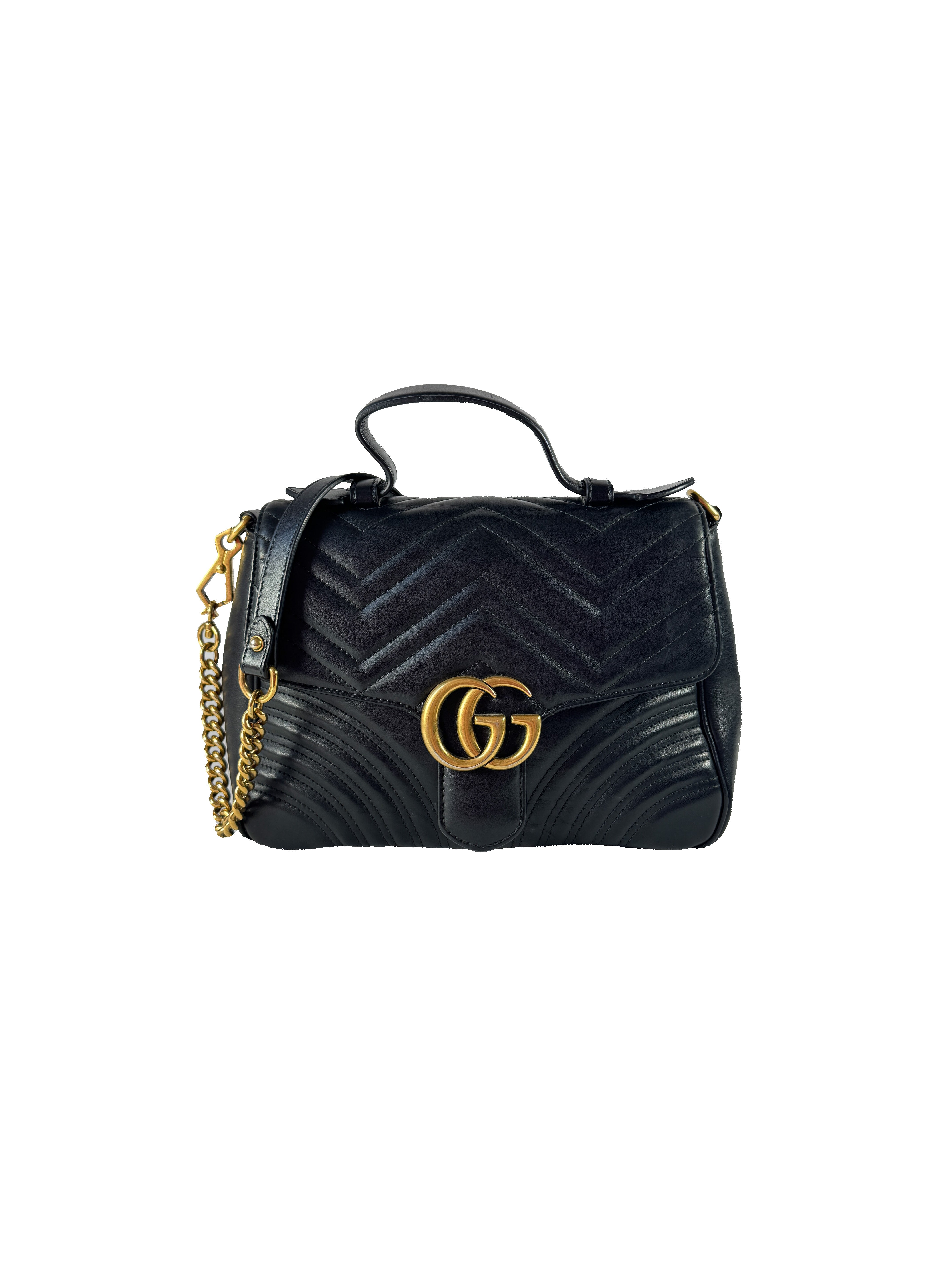 Gucci black leather Marmont top handle bag 498110204991