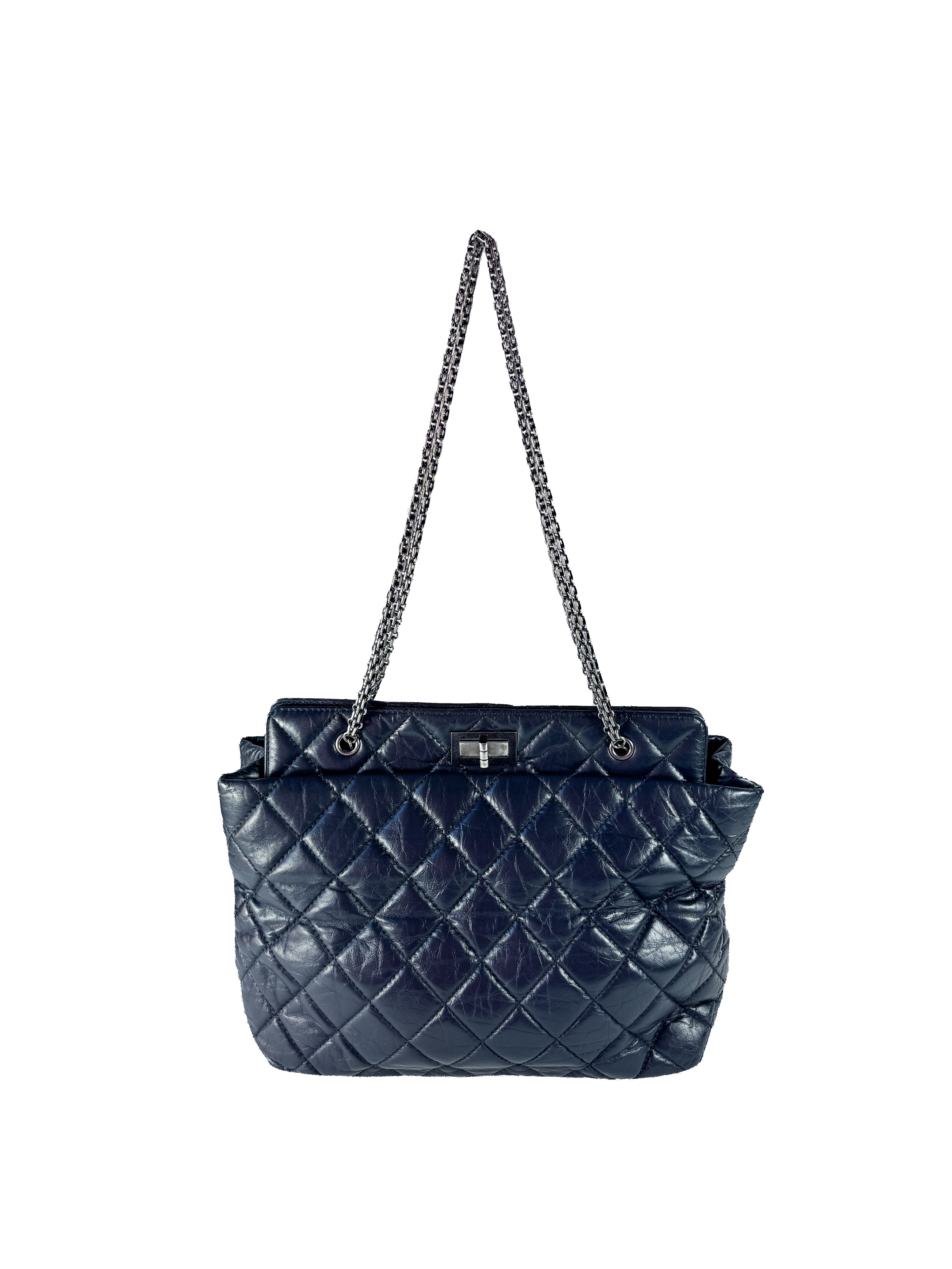 Chanel navy leather reissue quilted aged tote large 17177741