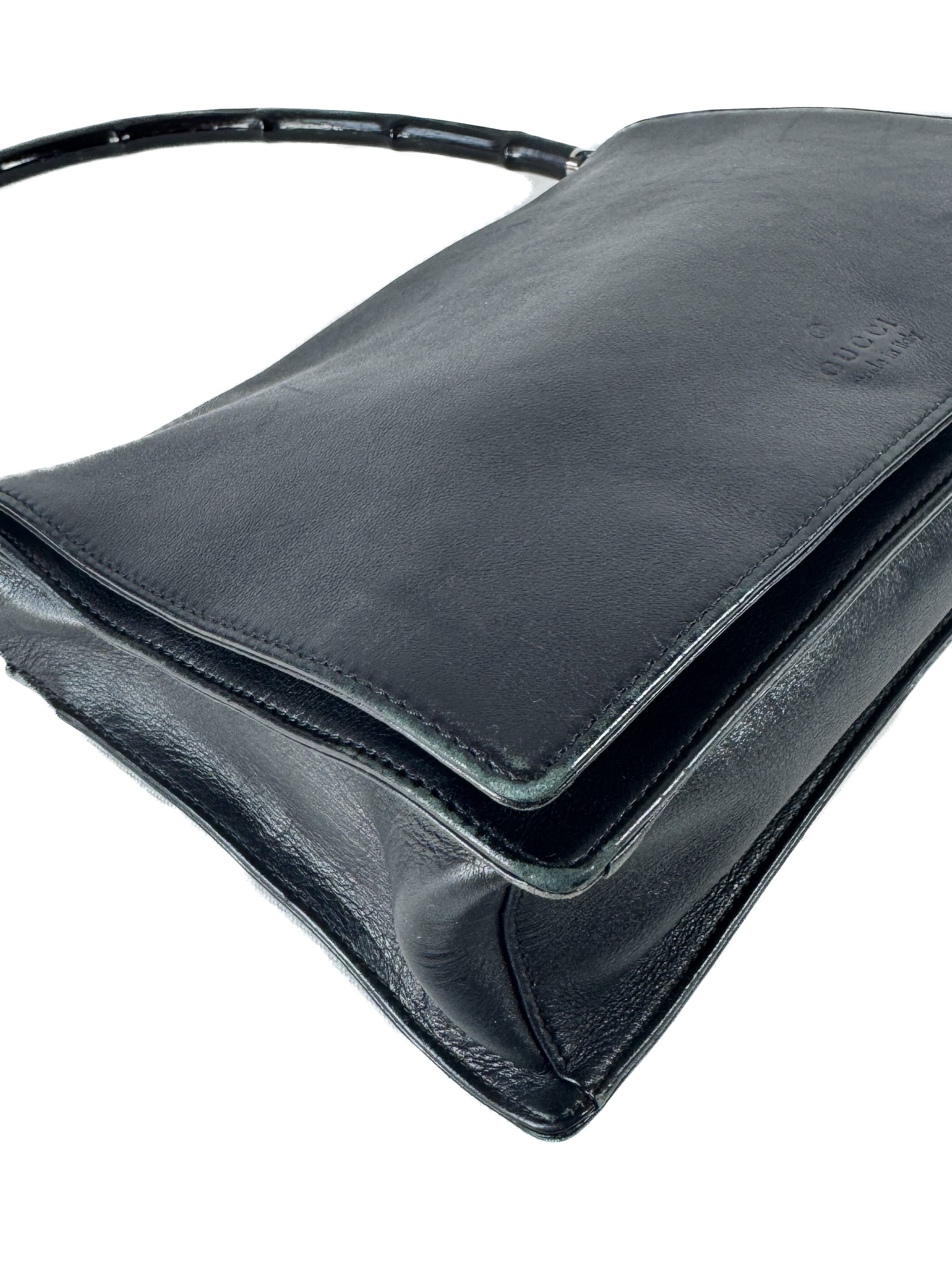 Gucci black leather bamboo handle bag 001-3239 001992