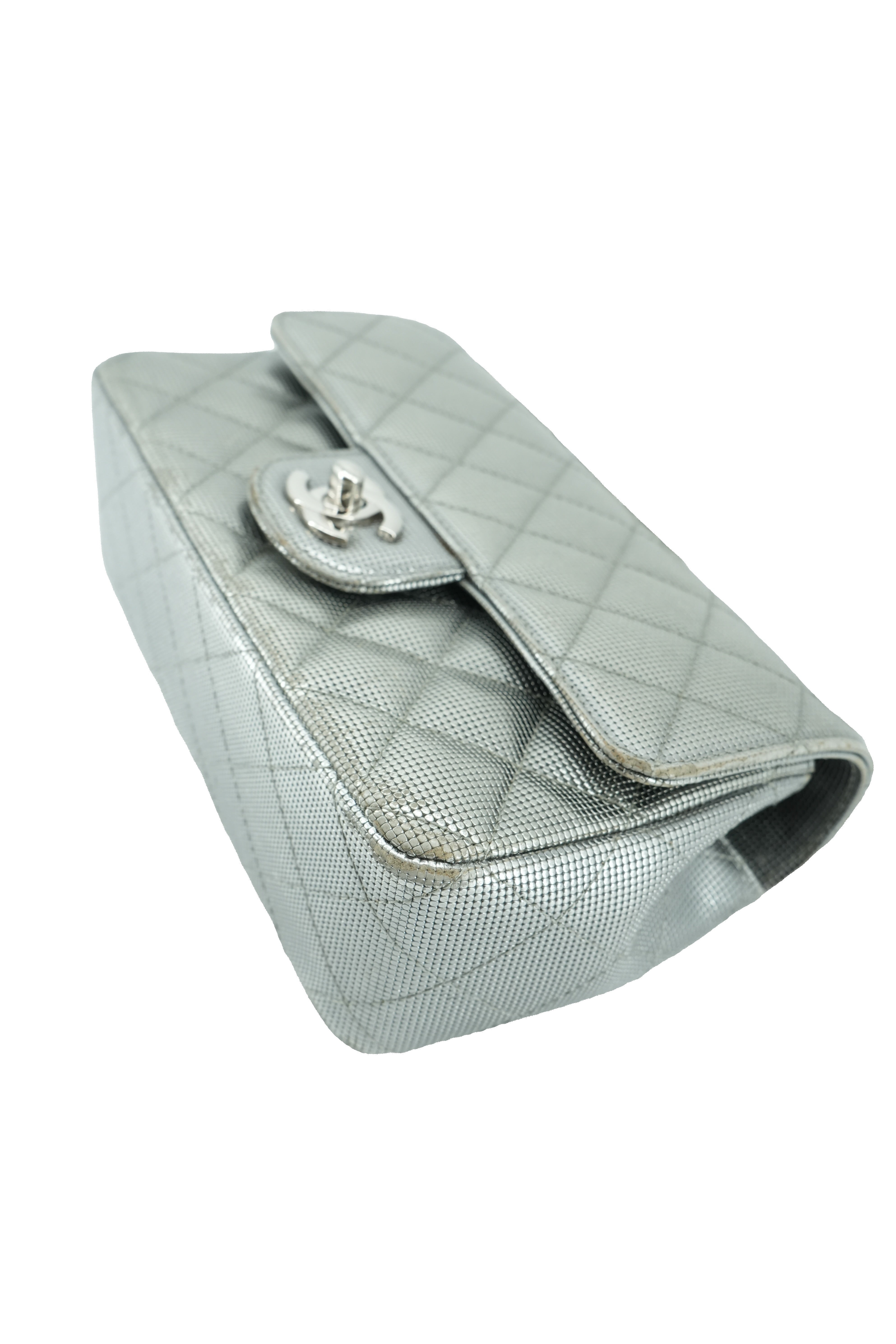Chanel silver metallic pixel effect mini flap 21996688