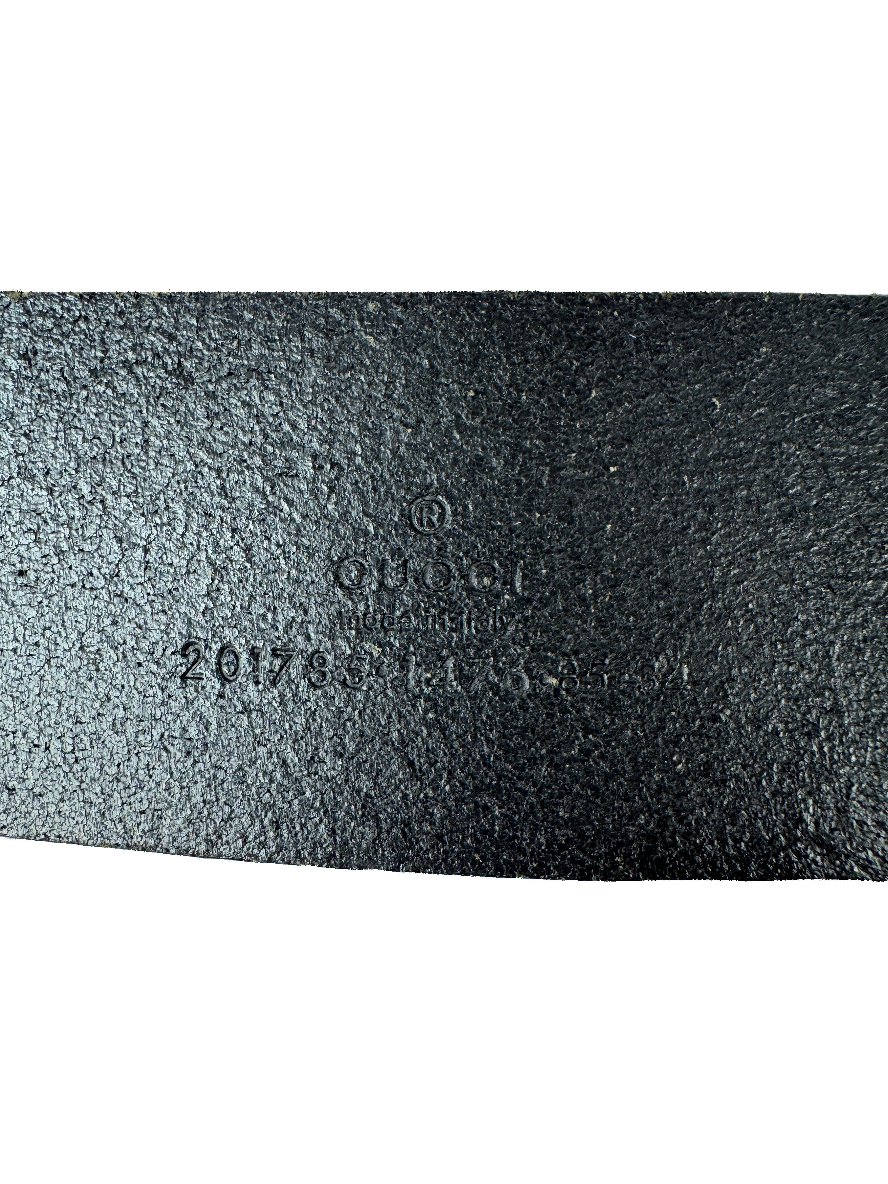 Gucci black leather G horse head belt size 85 201785