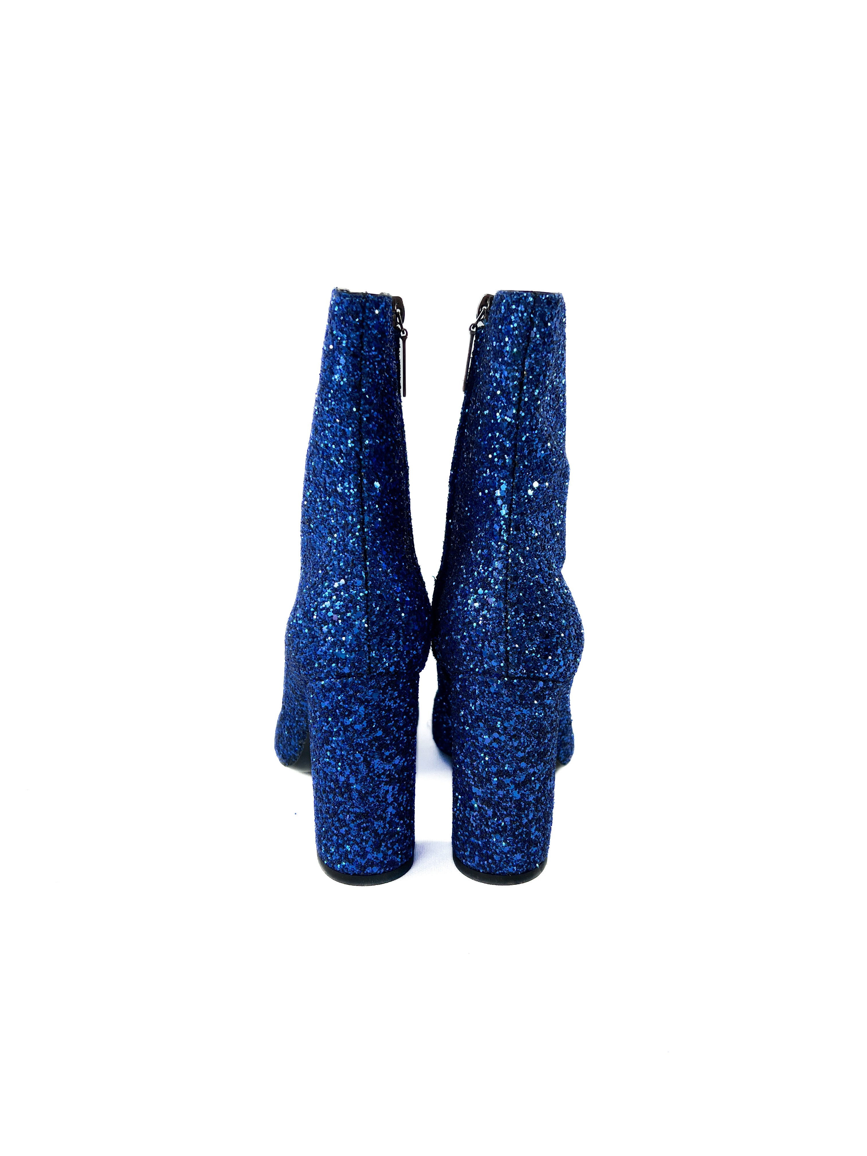 Saint Laurent blue glitter heeled Lou boots size 38.5 BOX NEW