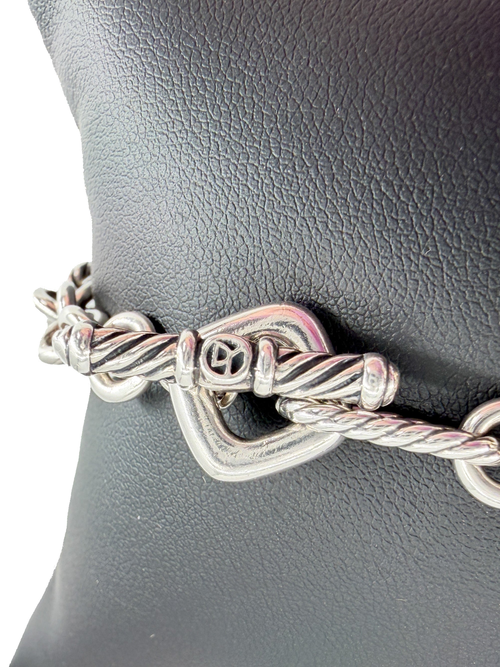 David Yurman sterling silver, yellow gold Figaro heart bracelet