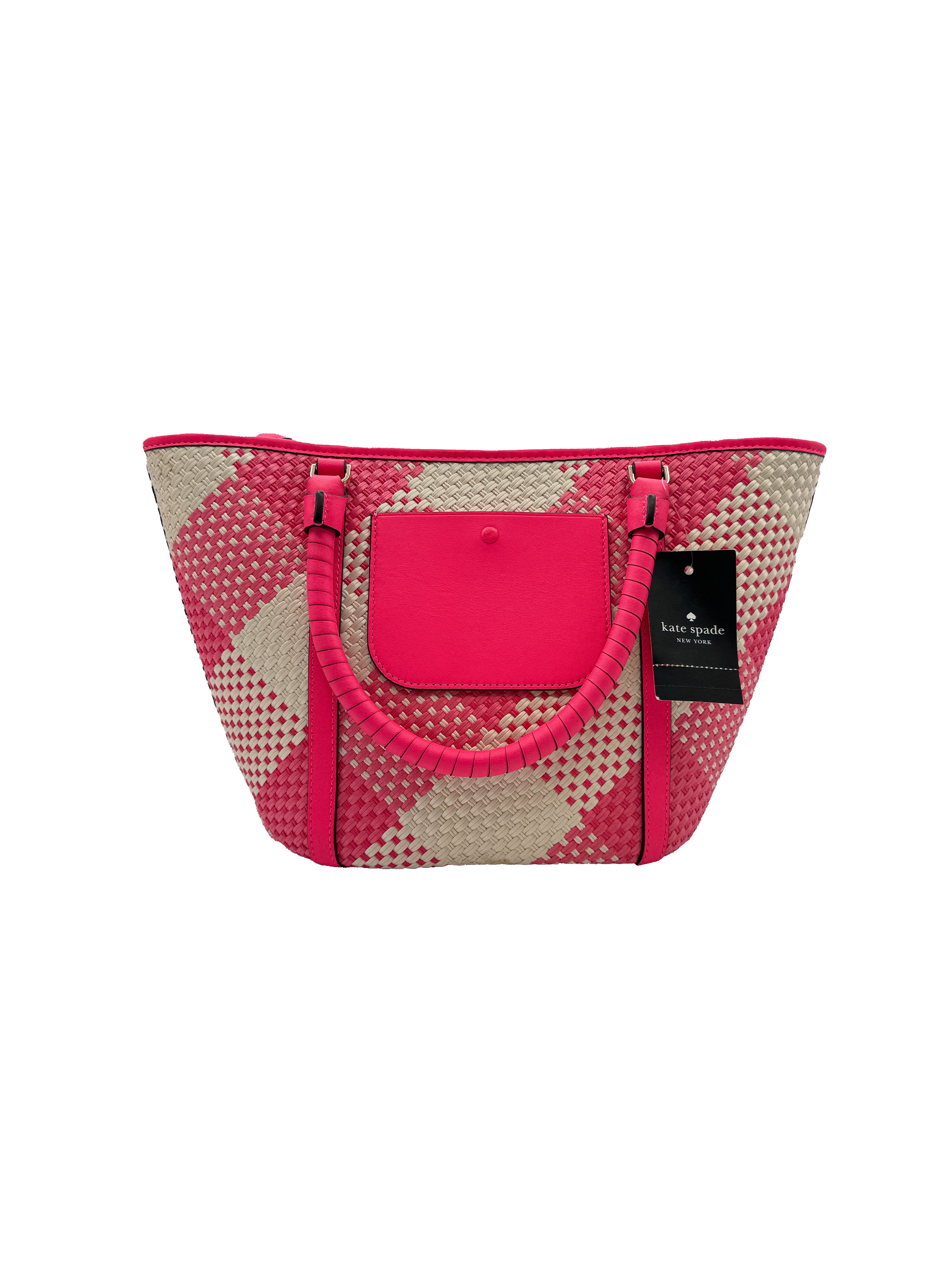 Kate Spade pink white Cruise Gingham medium tote NWT