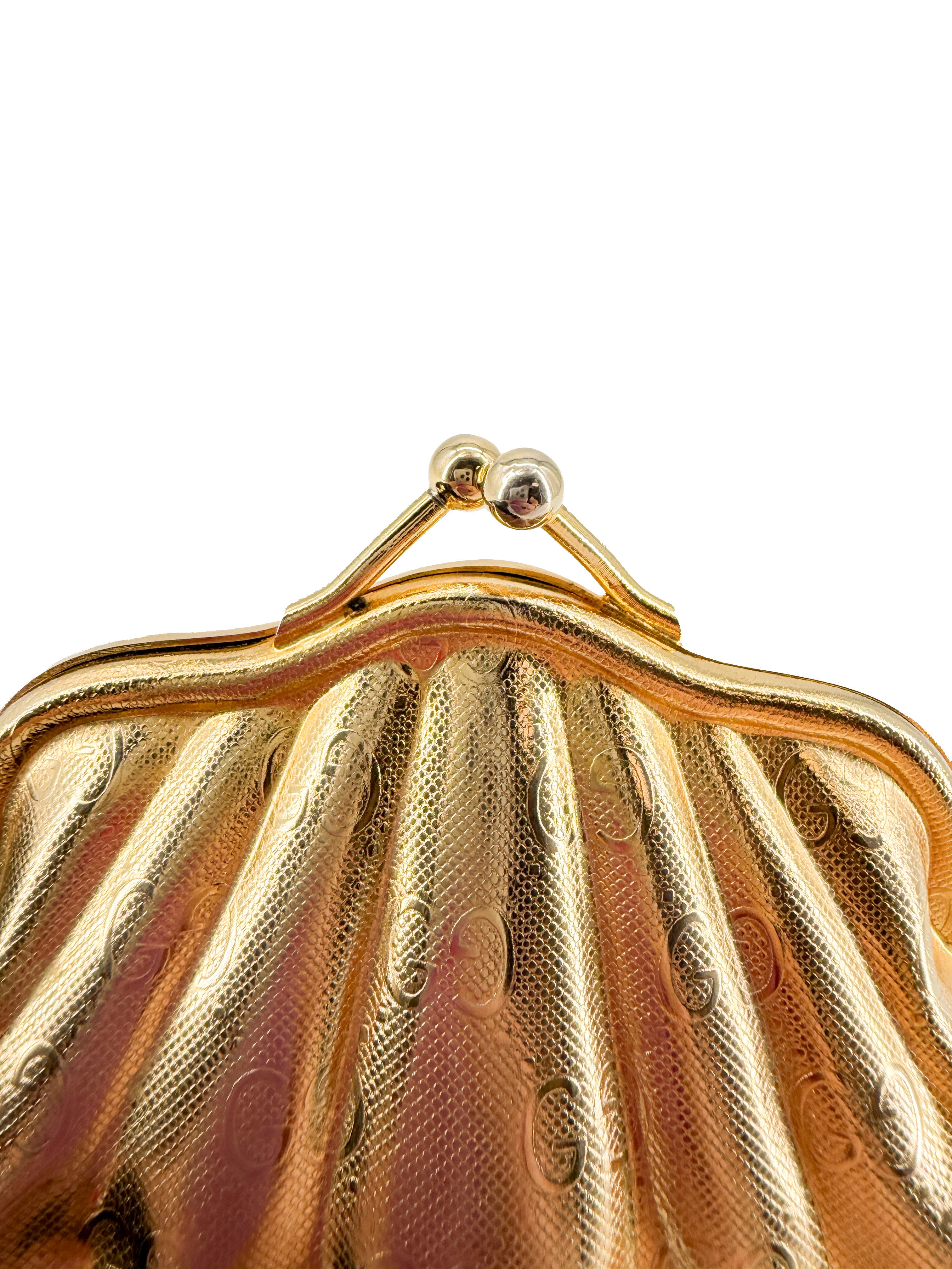 Gucci gold metal minaudiere shell bag vintage