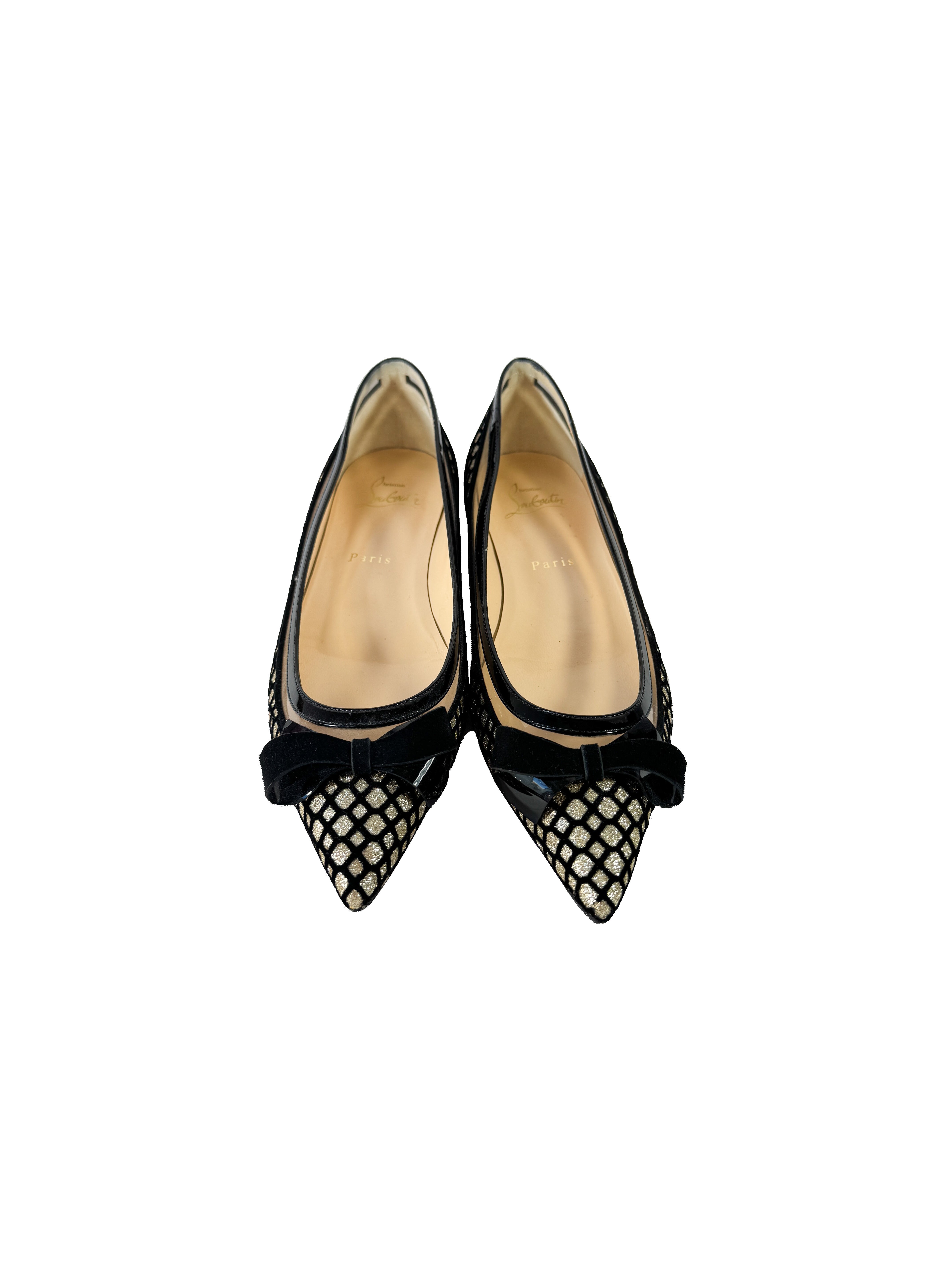 Christian Louboutin black patent leather Floque glitter flats size 38.5