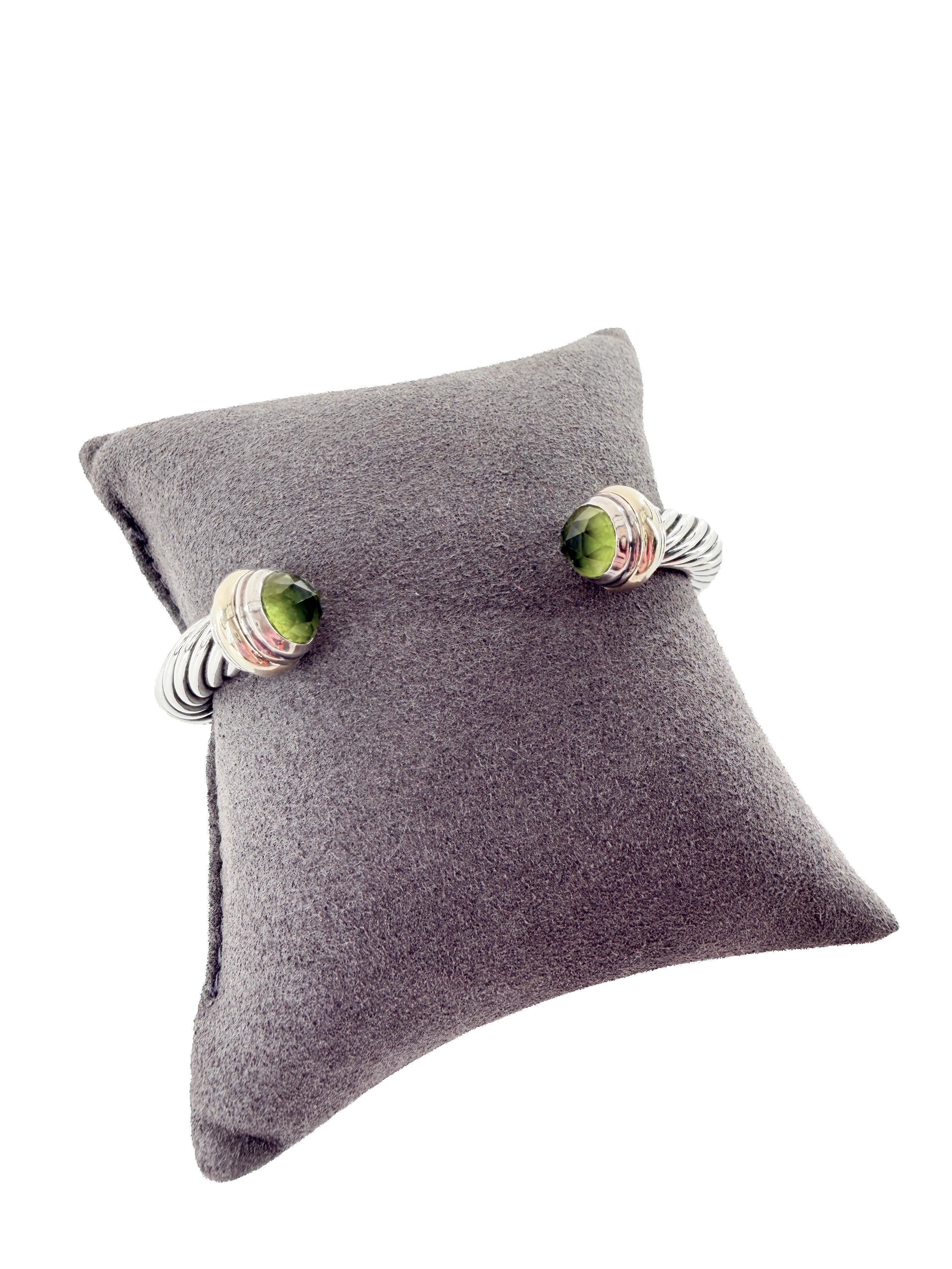 David Yurman sterling silver, yellow gold, peridot 7MM cable classic bracelet