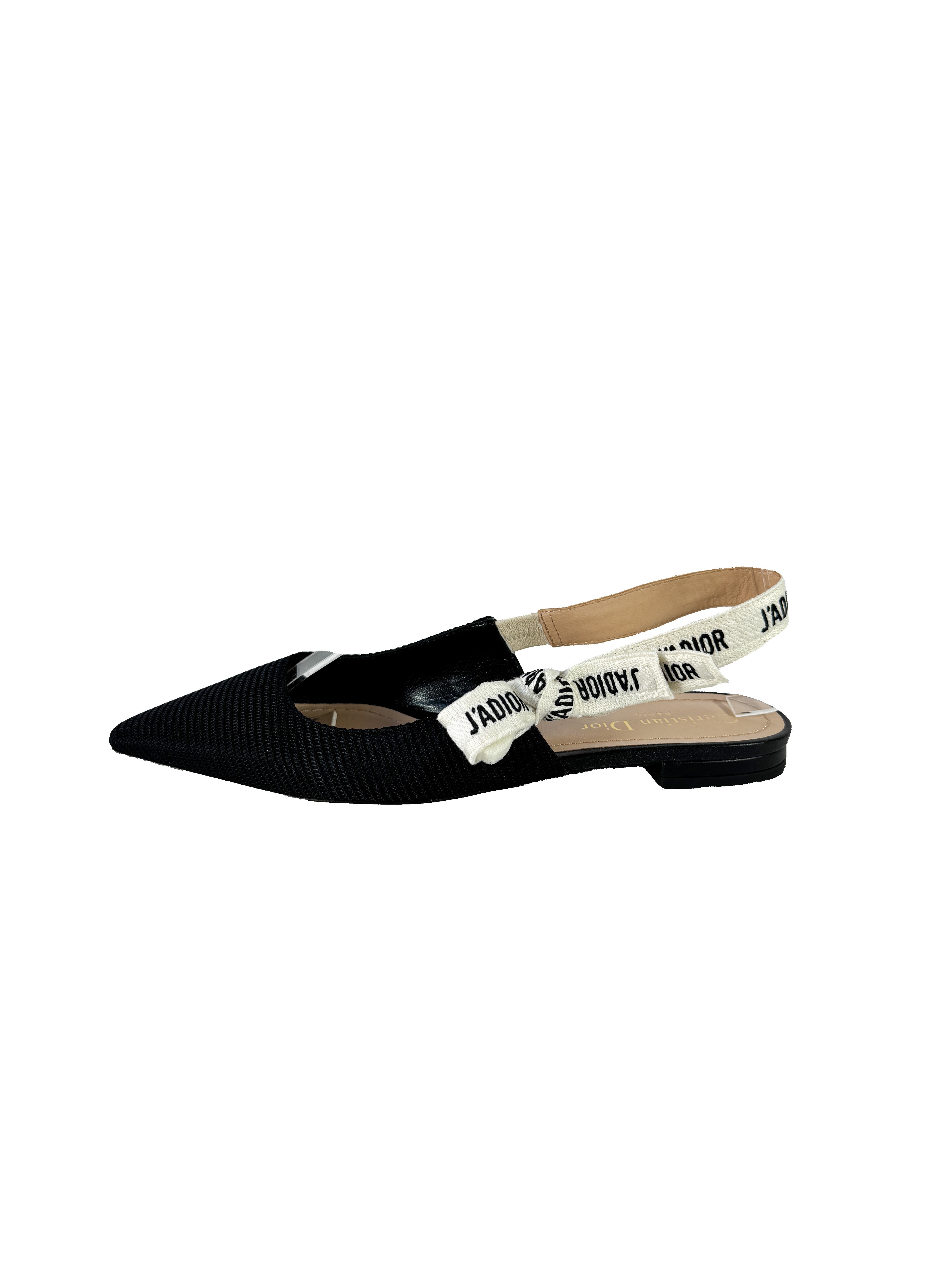 Dior J'Adior slingback black technical fabric flats size 37 NEW