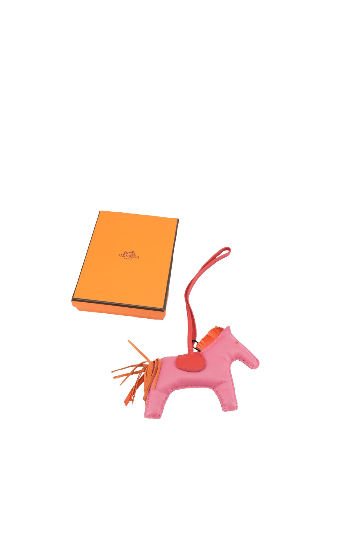 Hermès Milo Lambskin GriGri Rodeo GM Bag Charm Rose Azalee, Orange Poppy, Rouge Indien