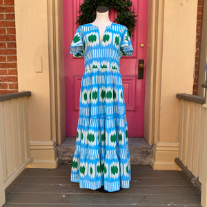 Oliphant blue green print short sleeve dress size XL