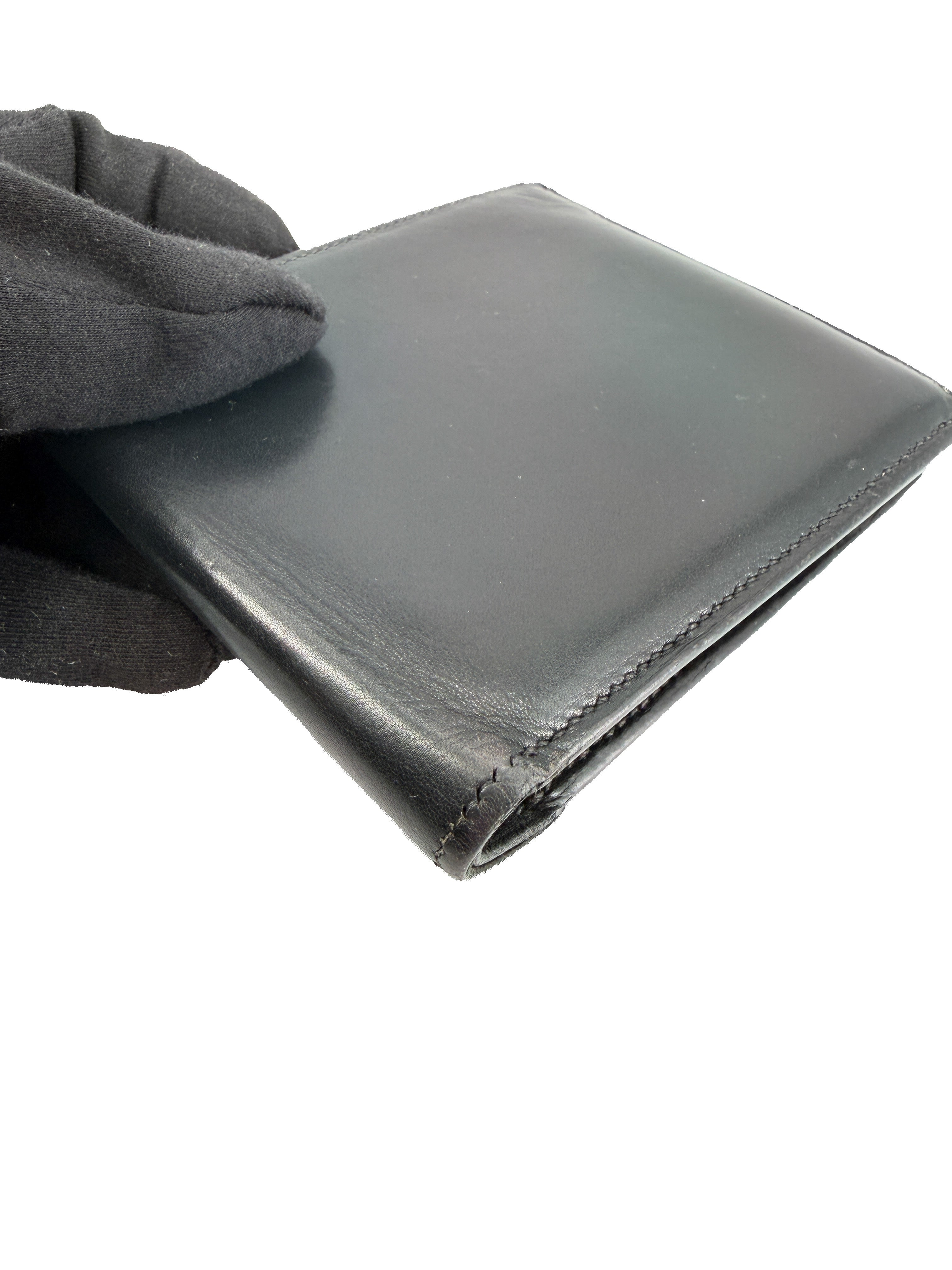 Hermès black leather bifold wallet square E
