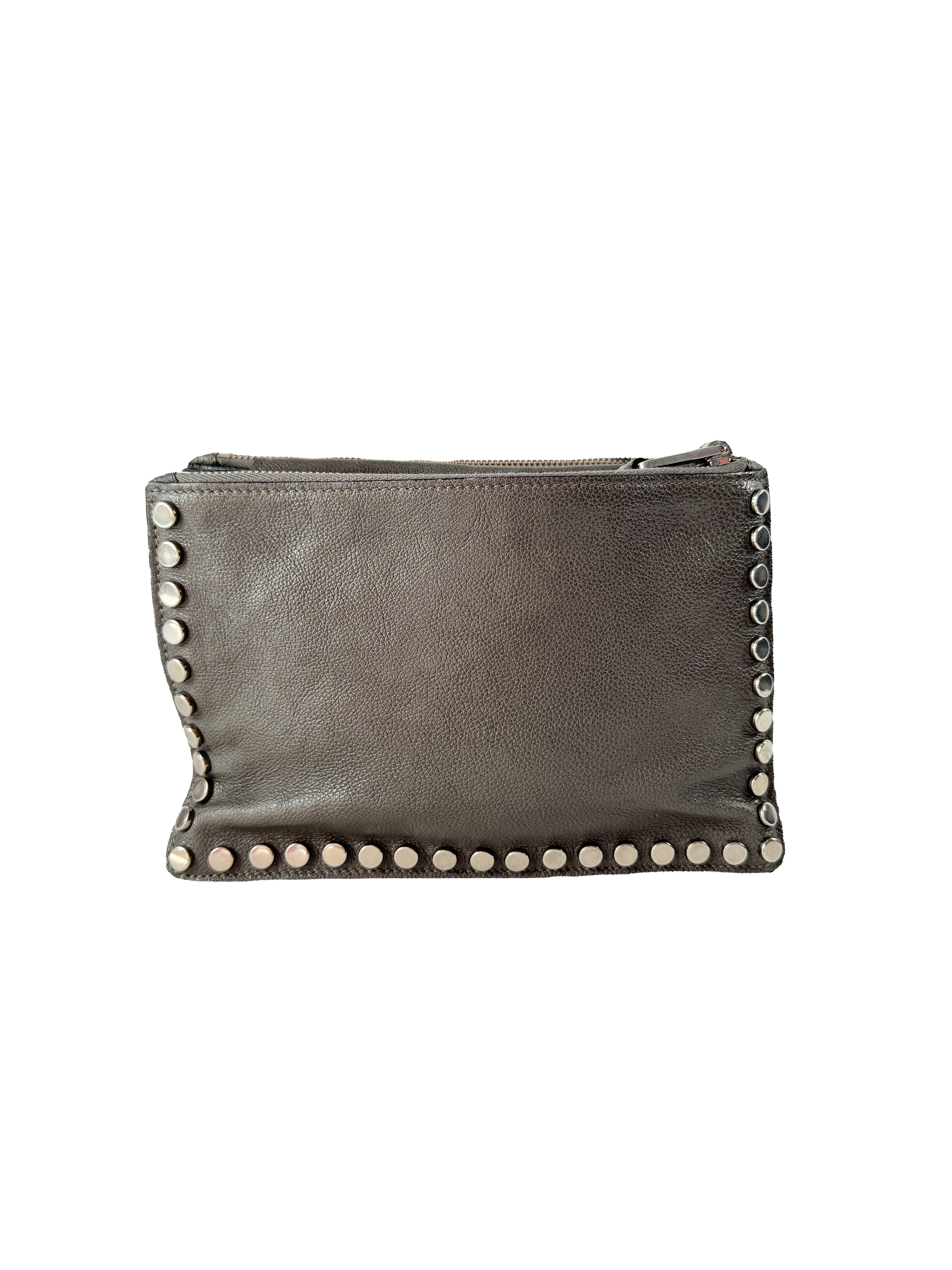 Prada gray leather studded Etiquette crossbody bag