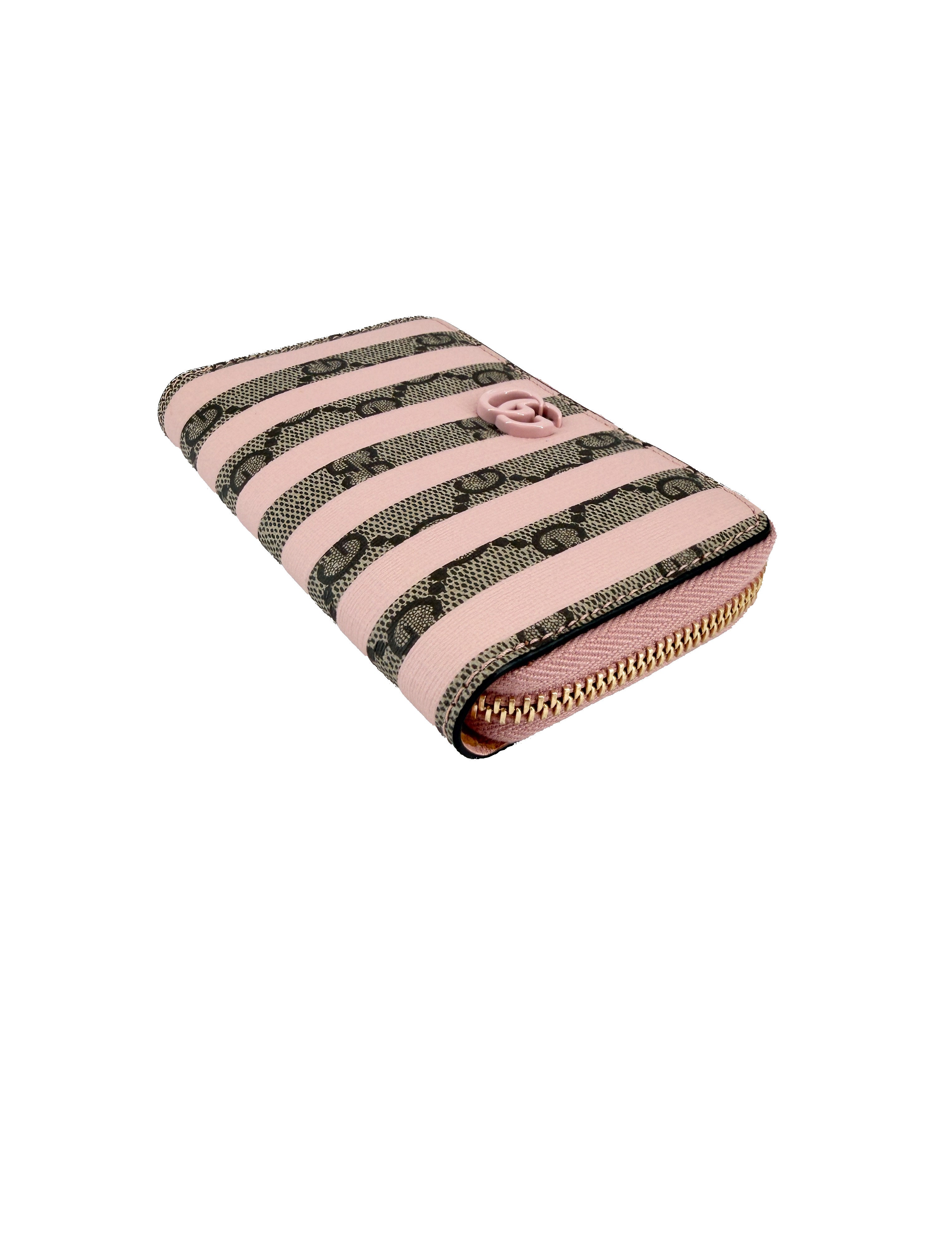 Gucci brown GG pink striped key holder wallet 701485-4184