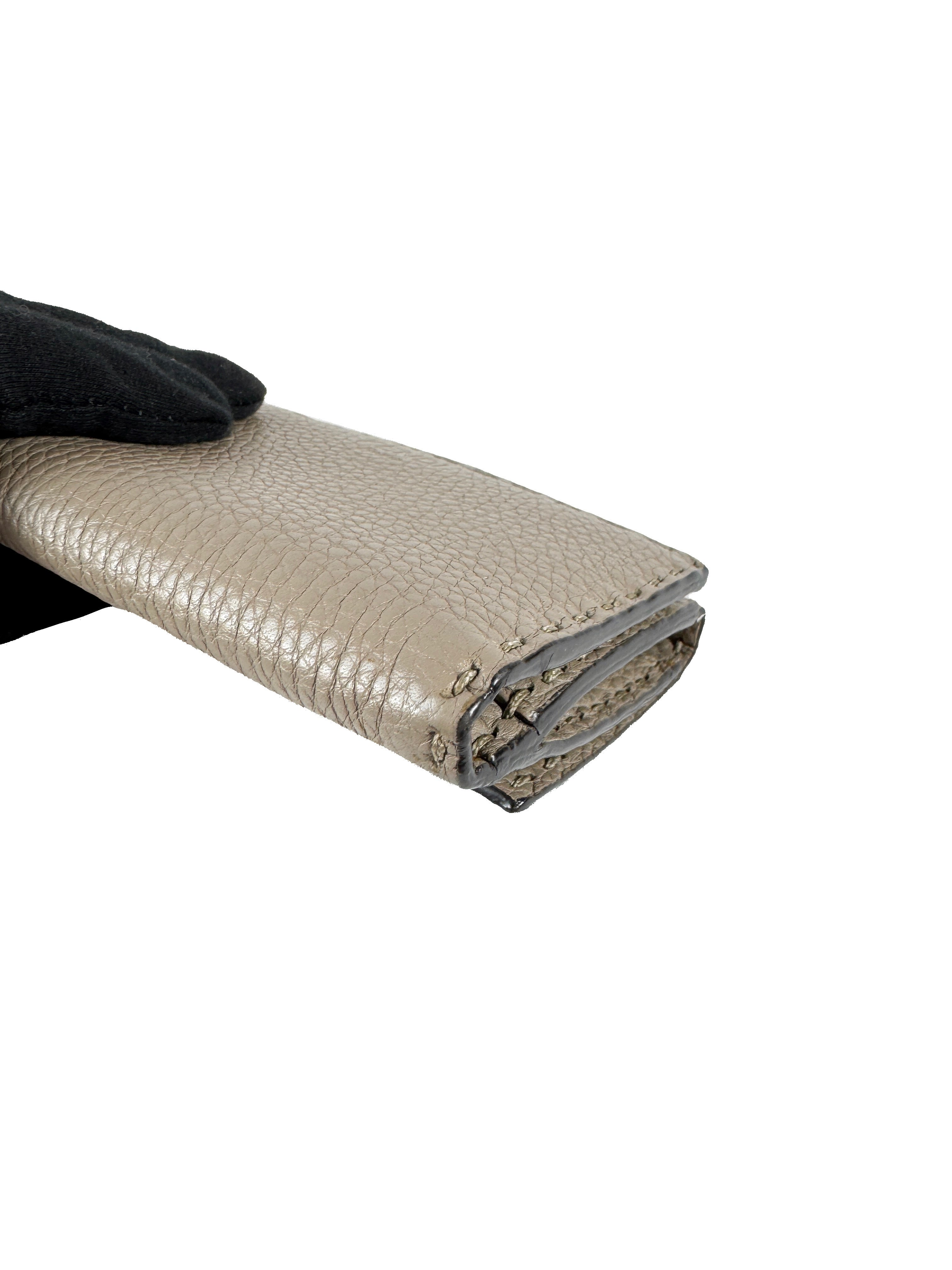 Fendi gray taupe leather Selleria wallet 7032