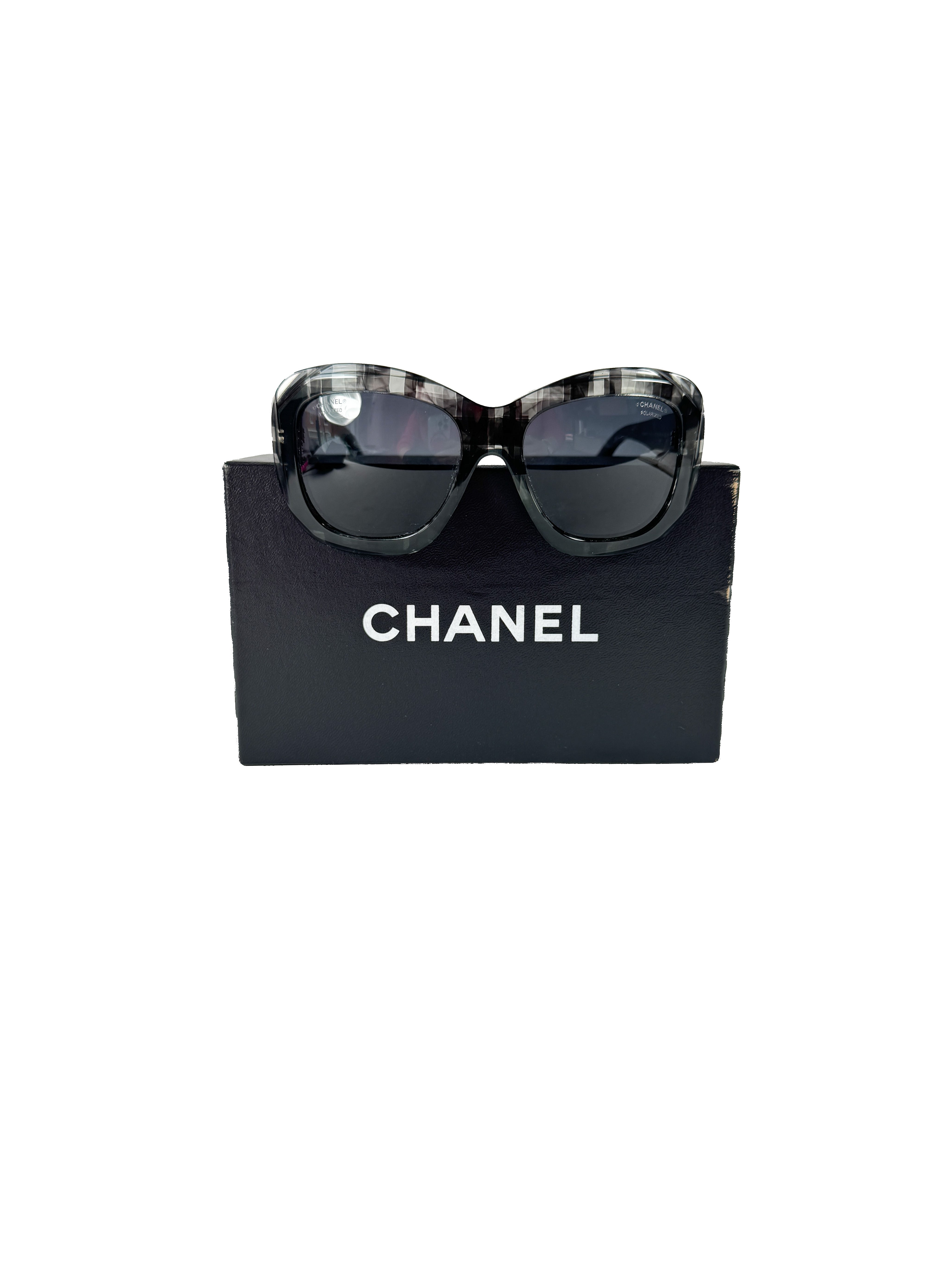 Chanel gray acetate plaid polarized sunglasses 5324