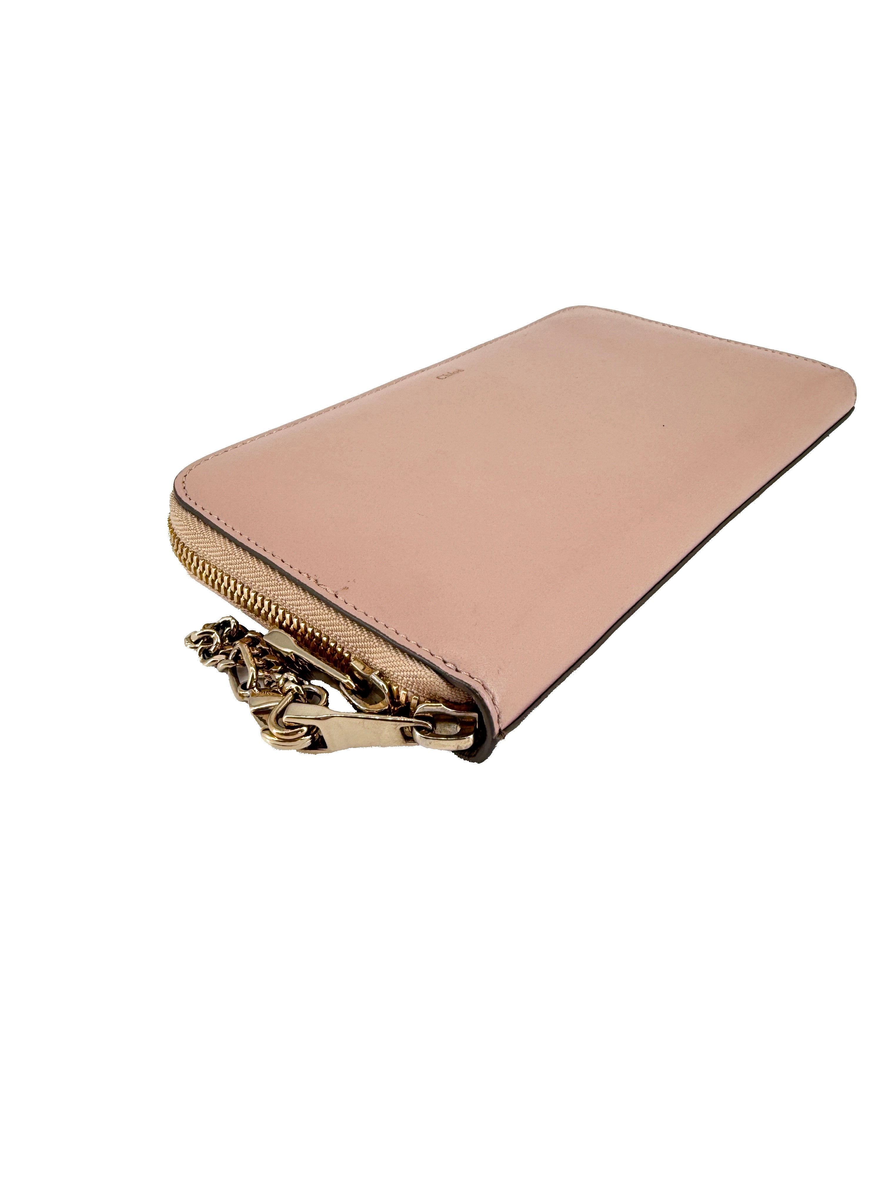 Chloé pink, olive leather zip around wallet