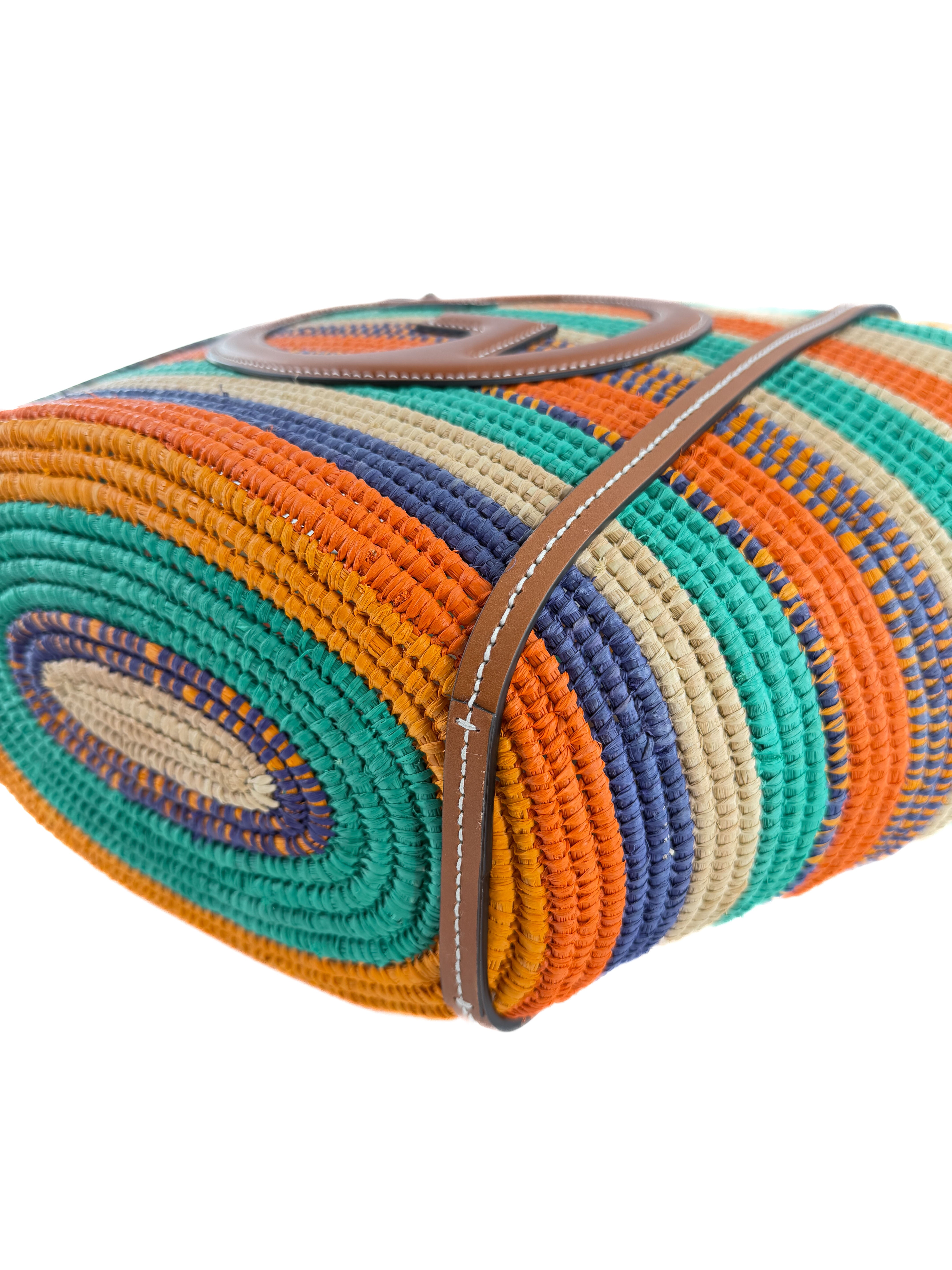 Gucci green, orange raffia interlocking G Blondie tote 746009 525040