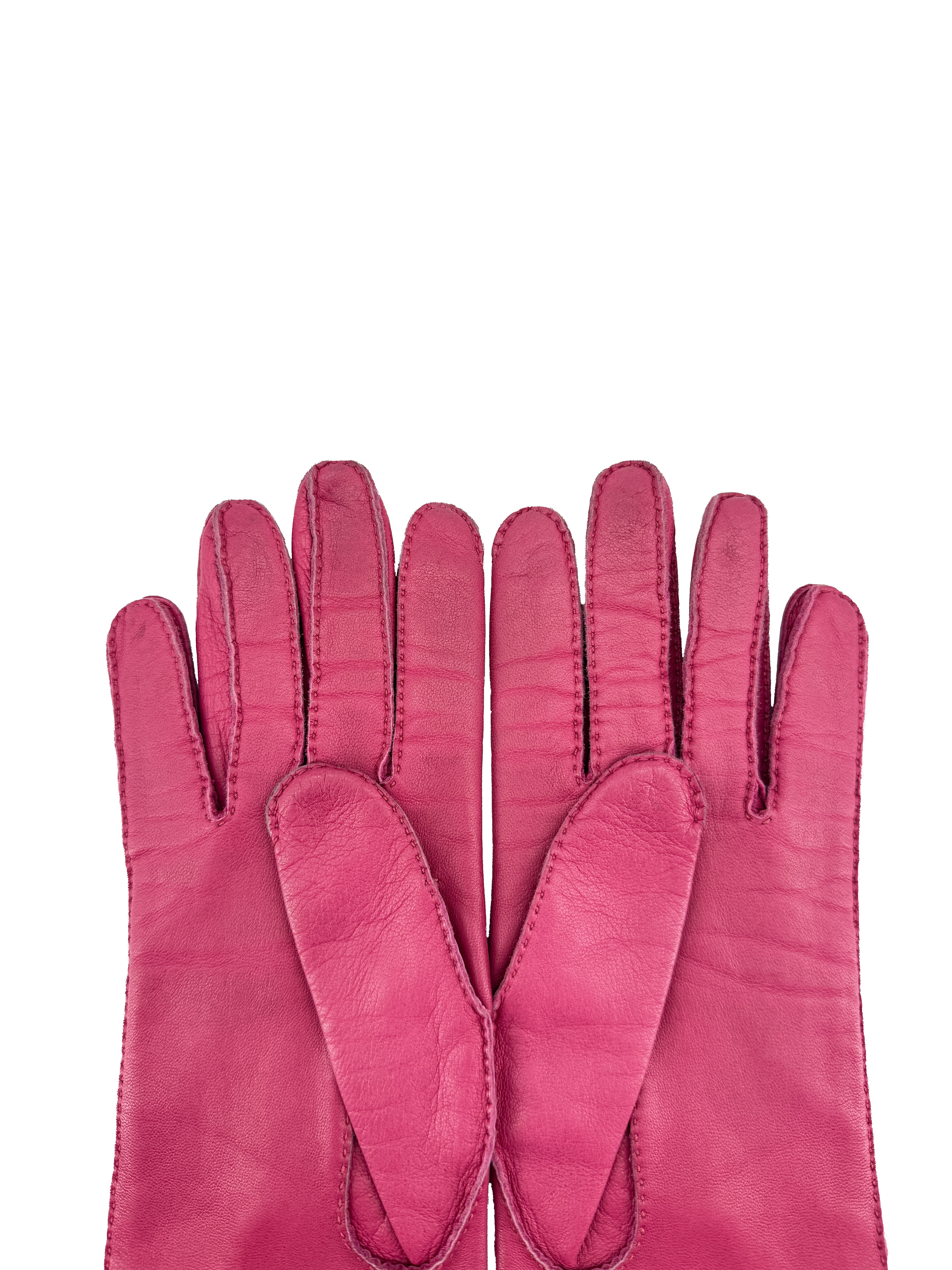 Hermès pink leather vintage gloves size 6.5