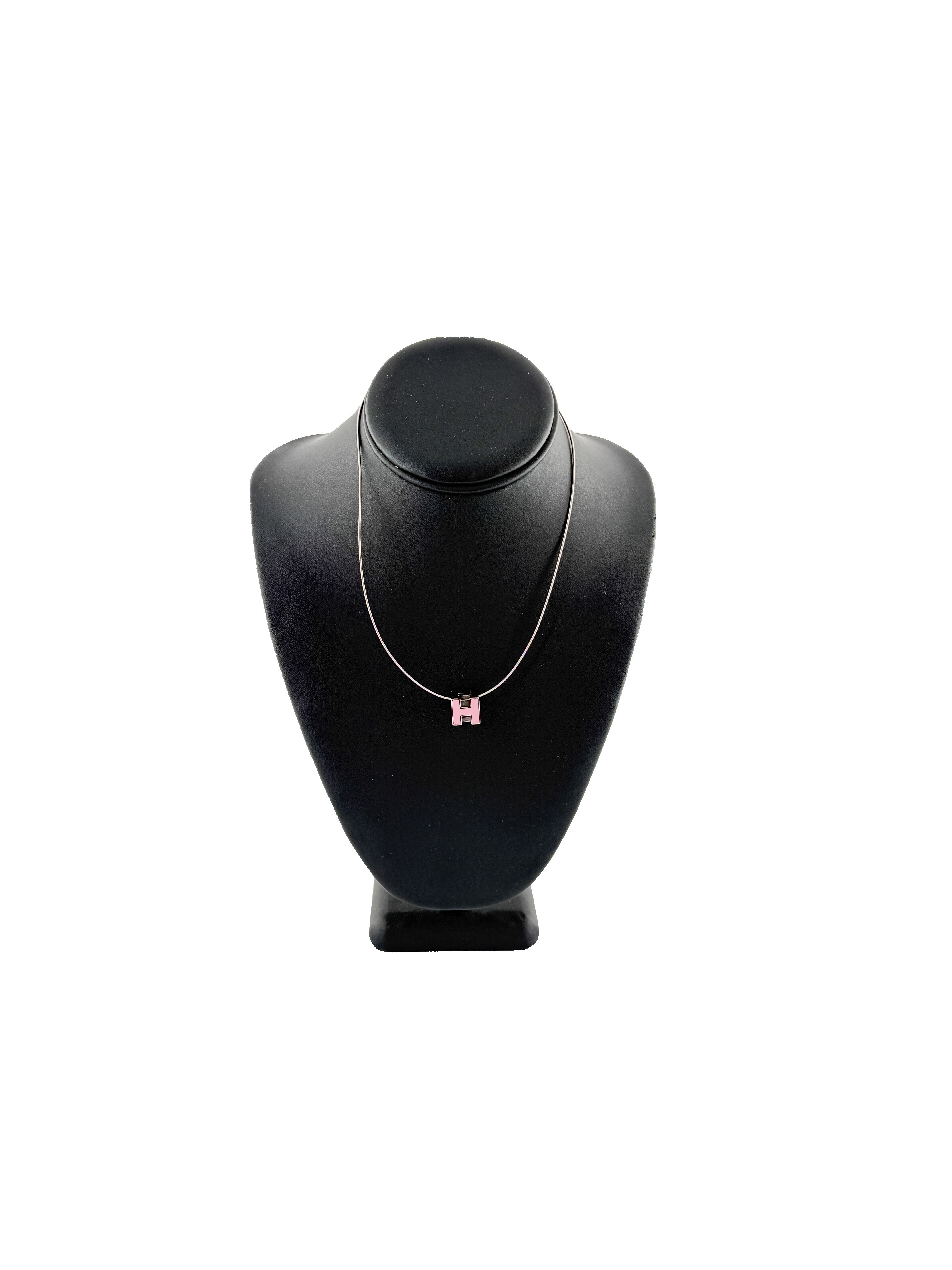 Hermès pink silver Cage D' H necklace