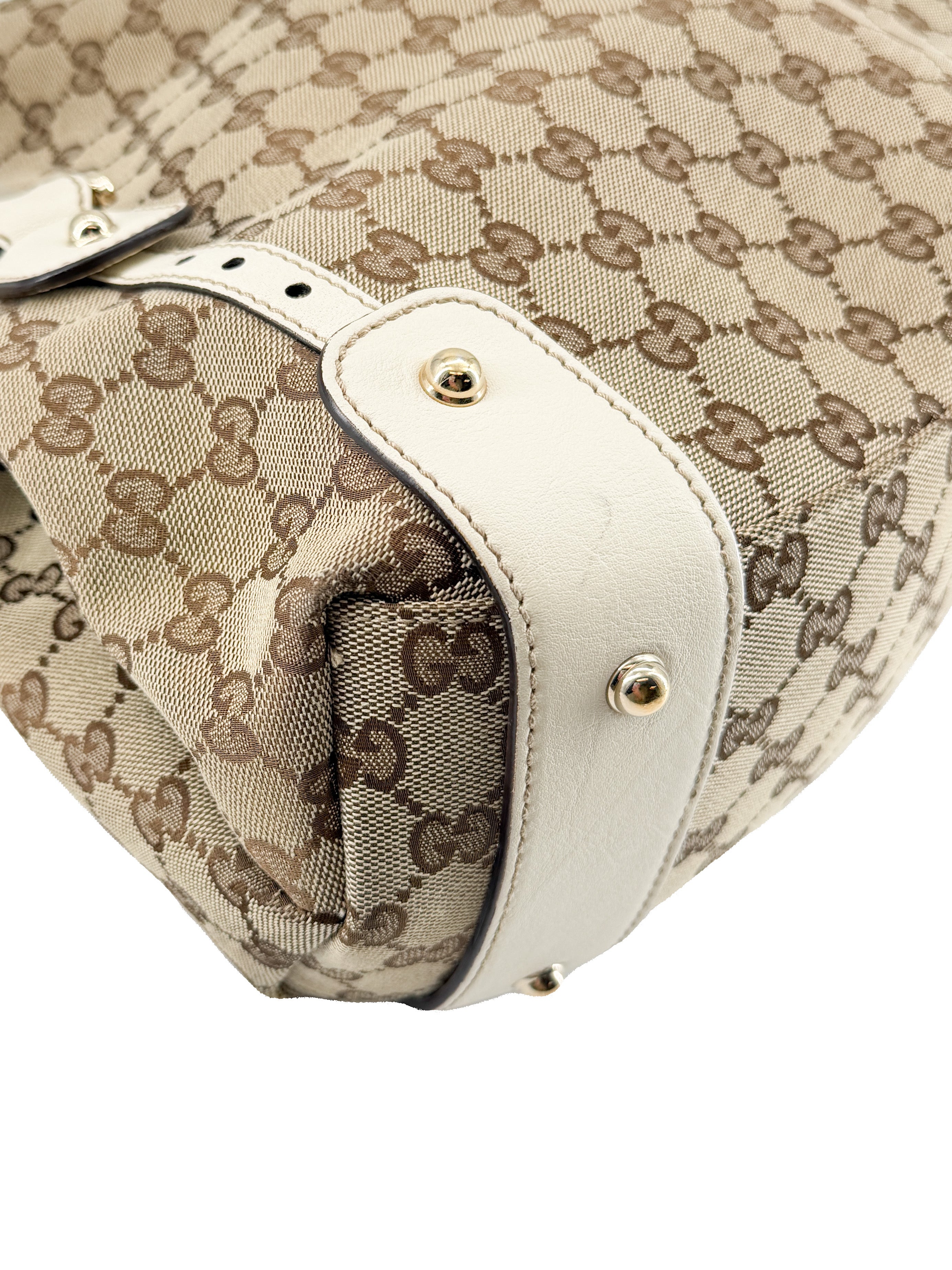 Gucci brown white signature Pelham medium shoulder bag 137621 486628
