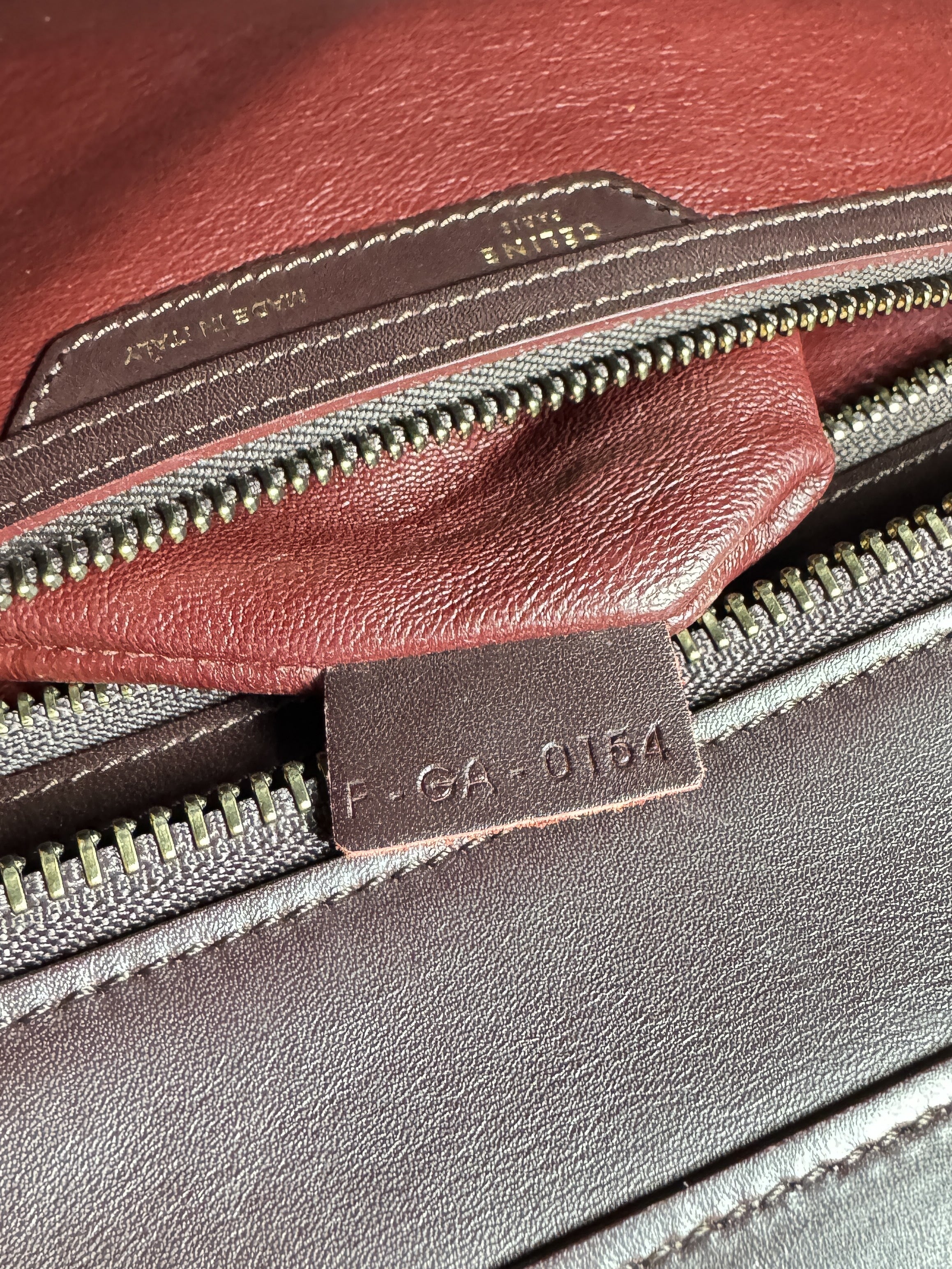 Celine burgundy, pink, and orange leather/pony hair Luggage micro F-GA-0154