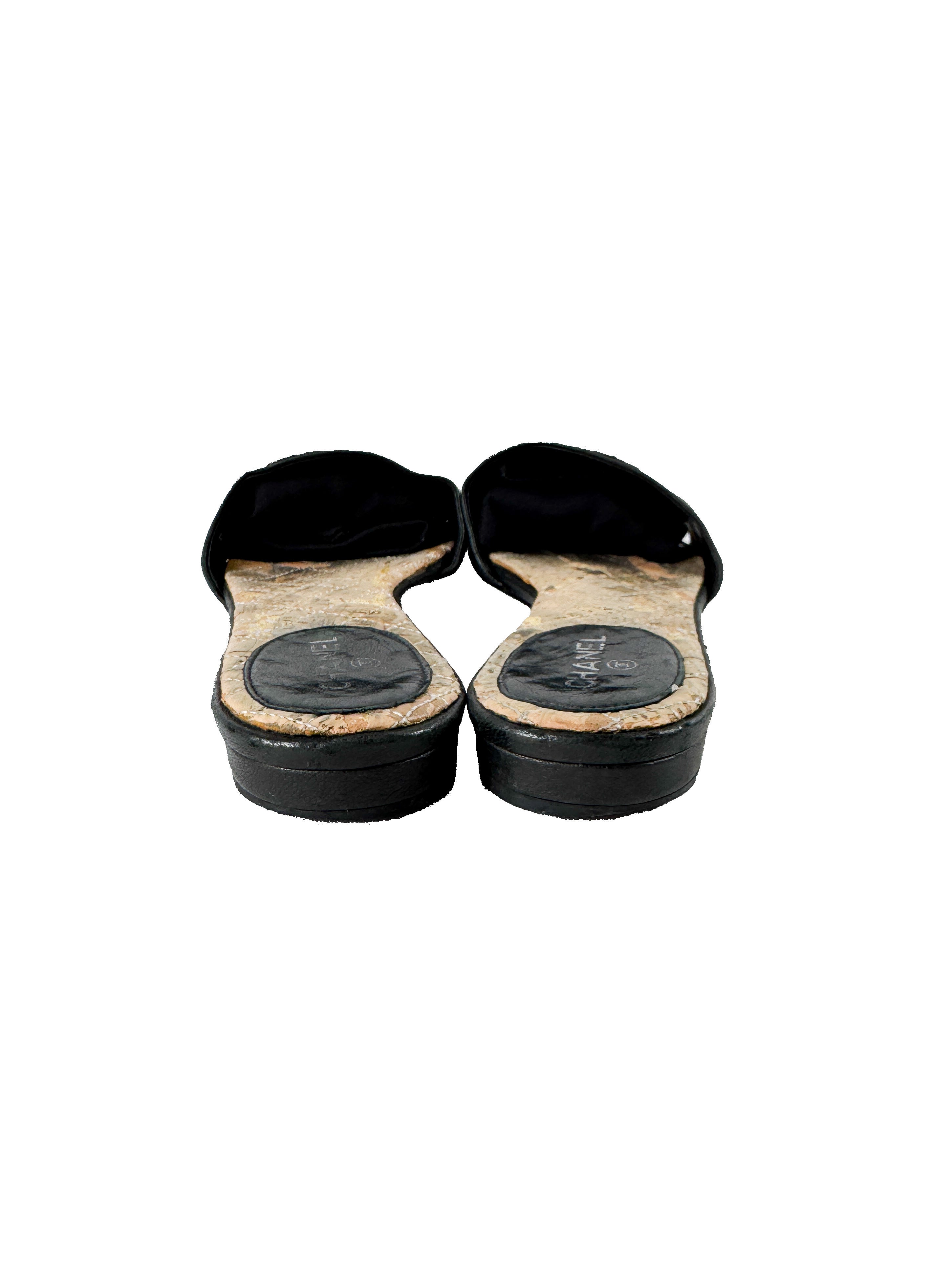 Chanel black leather CC slides size 39 **as is**